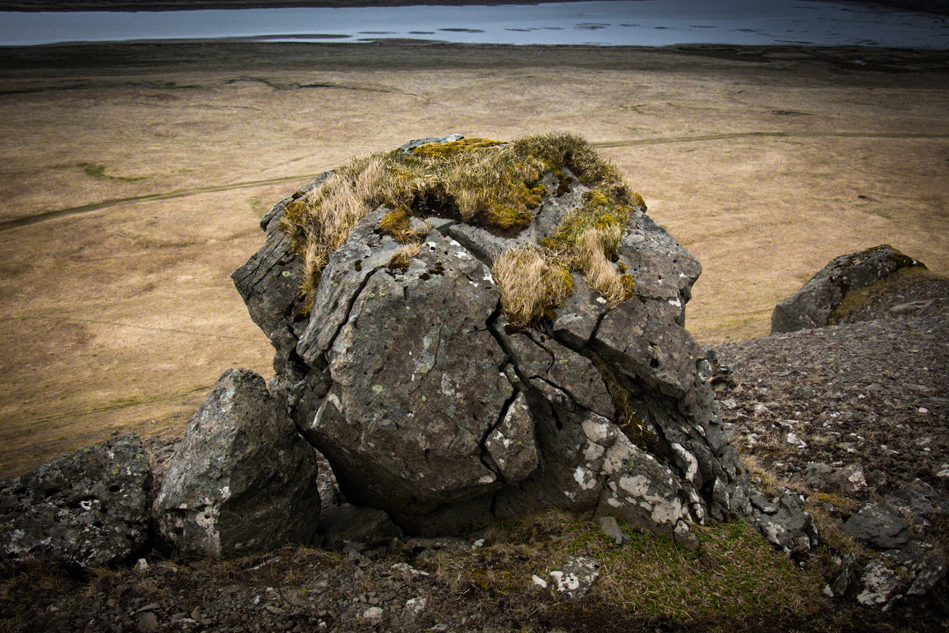 Boulder on Hill. Rau∂isadur Beach. Iceland.