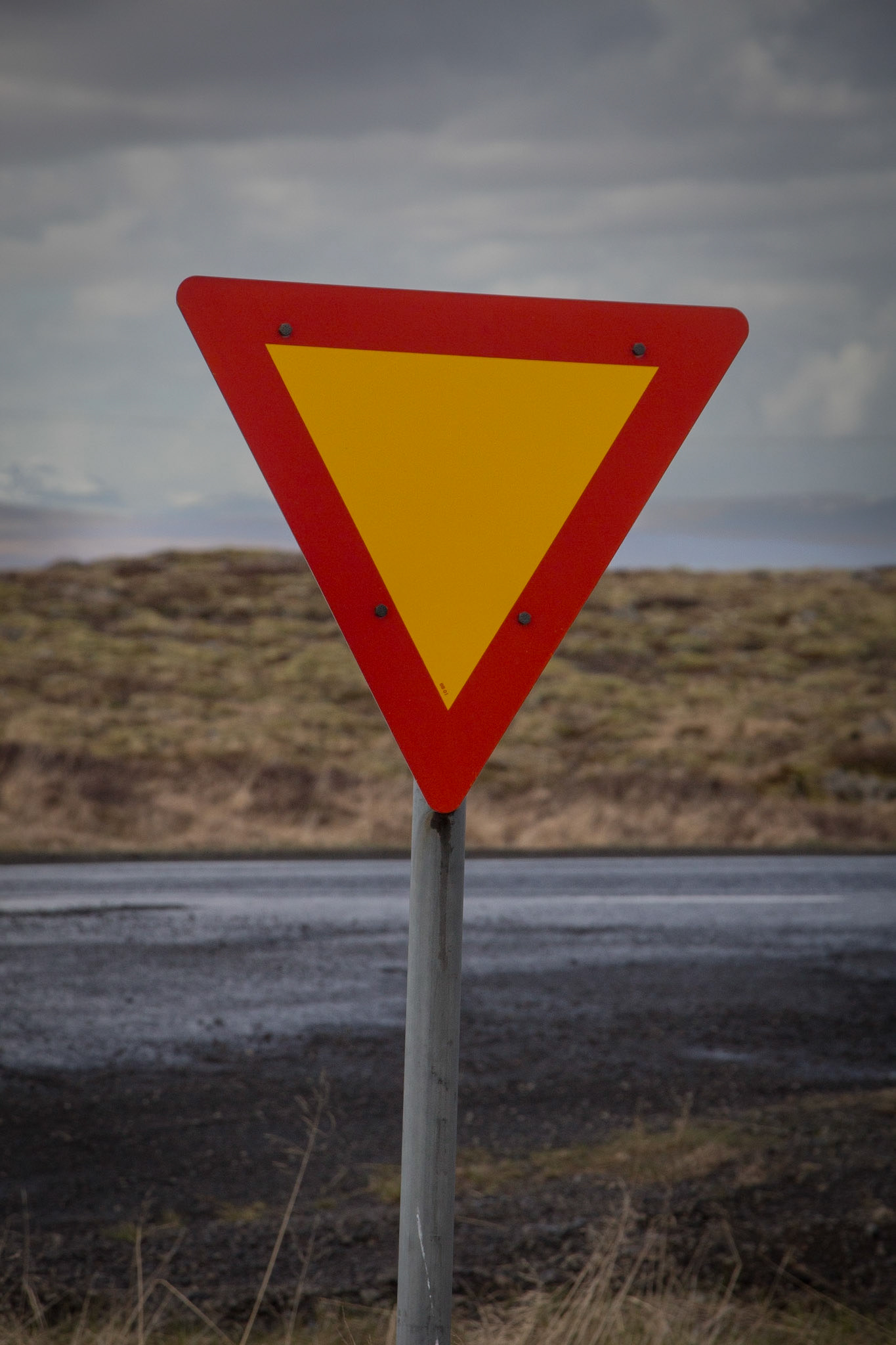 Yield Sign. Eirikssta∂ir-Viking Longhouse. Dalabygg∂, Iceland. 2018