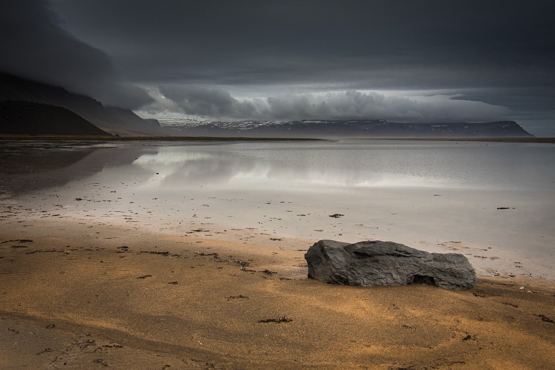 Boulder in Sand. Rau∂isadur Beach. Iceland.