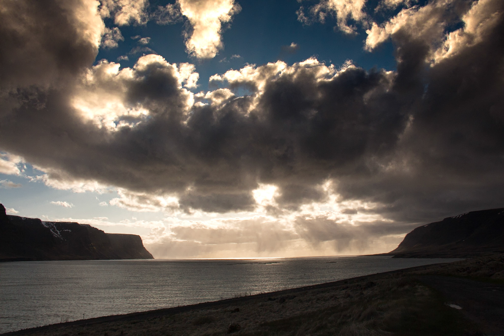Clouds over fjords. Tálknafjör∂ur, Iceland.