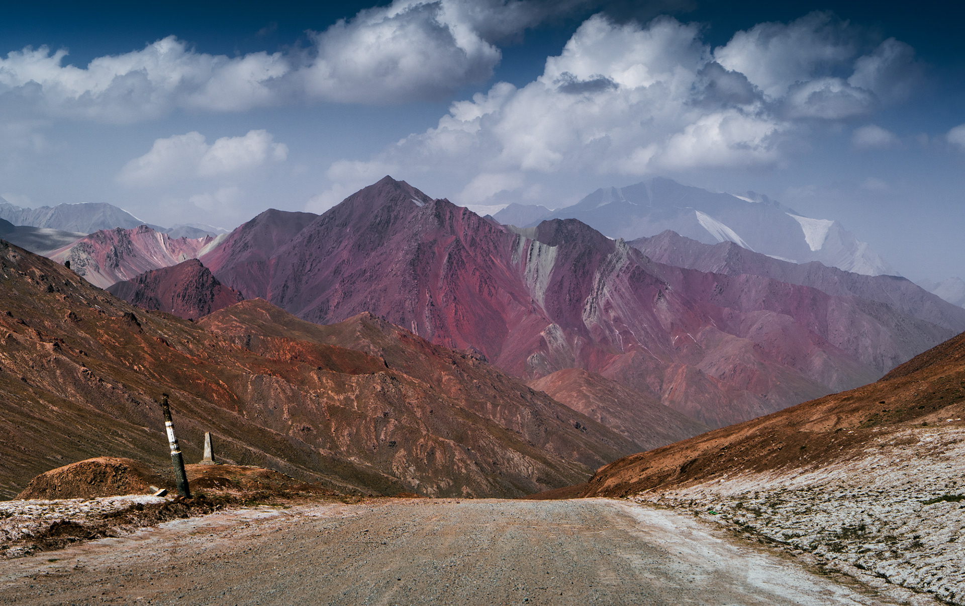 Standing at the top of the pass, Tajikistan behind, no-man's land in front. Somewhere in 20 kilometres, Kyrgyzstan awaits.
