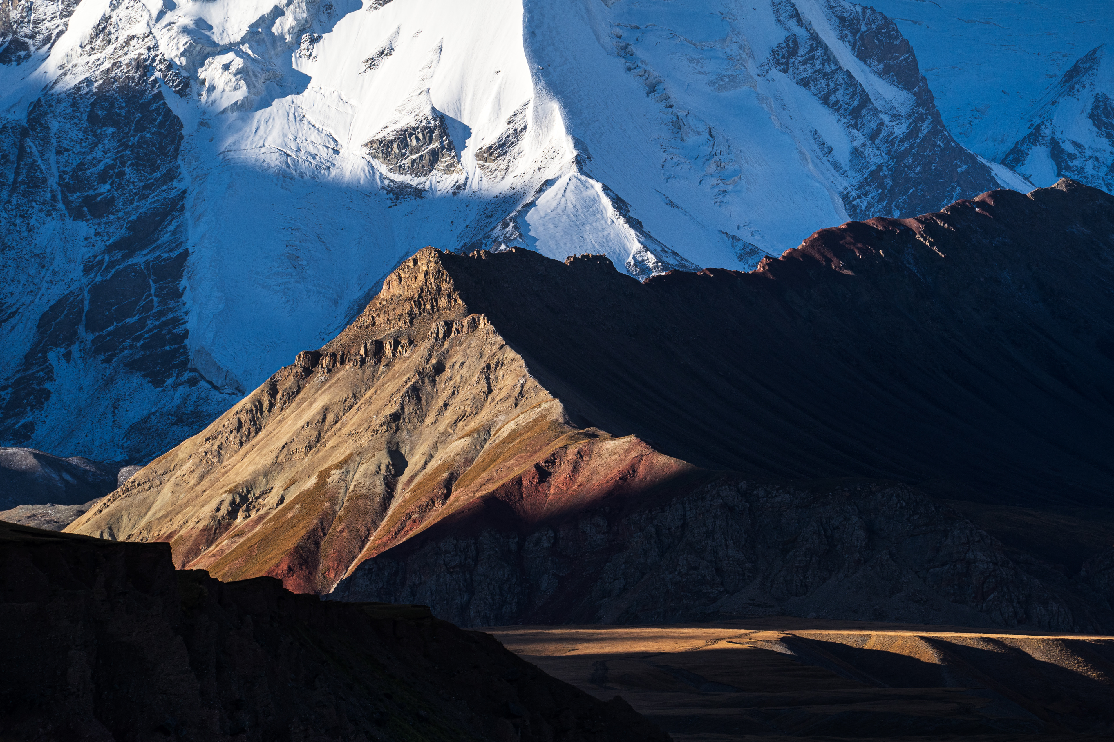 Lower faces of Lenin Peak, Traveller's Pass is just to the right of this scene.