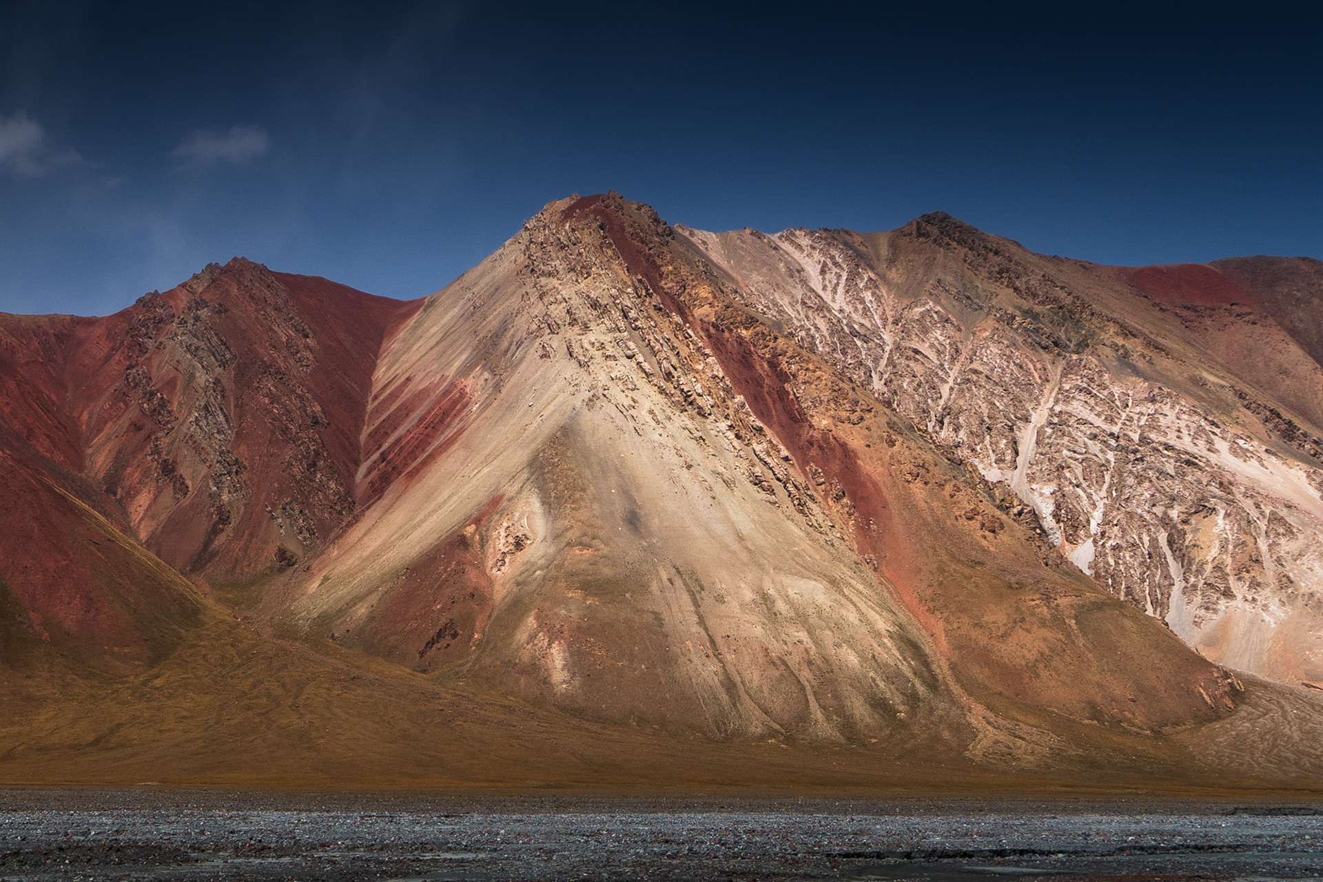 Colourful layers of the no-man's land, after descending 1,000 from Tajikistan.