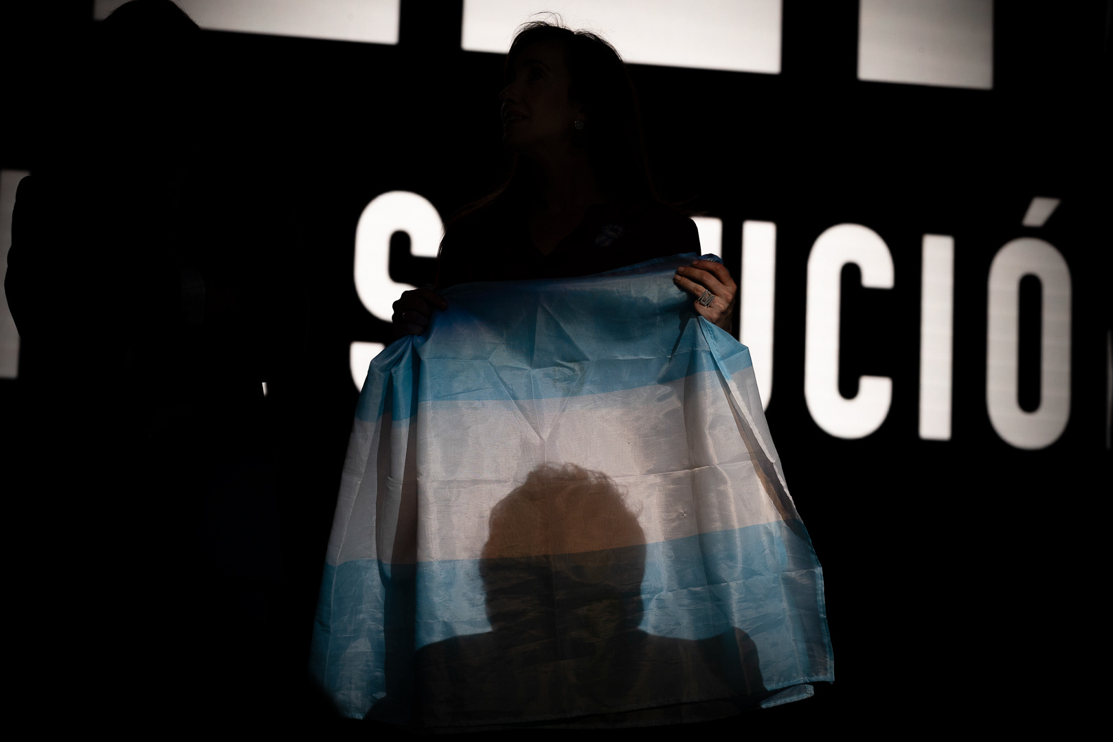 Victoria Villarruel, vice-presidential candidate for La Libertad Avanza, at the closing ceremony of her campaign for the general elections, in Buenos Aires, Argentina, on October 18, 2023. PHOTO/Santi Oroz.