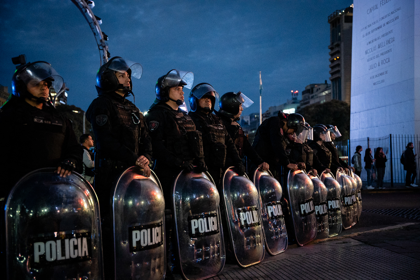 Protest at the Buenos Aires Obelisk after the death of photojournalist and activist Facundo Molares Choenfeld at the hands of the City Police in the context of a protest for the demands of the people of Jujuy, in Buenos Aires, Argentina, on August 10, 2023. PHOTO/Santi Oroz.