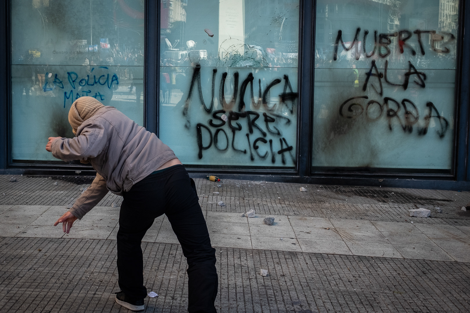Protest at the Buenos Aires Obelisk after the death of photojournalist and activist Facundo Molares Choenfeld at the hands of the City Police in the context of a protest for the demands of the people of Jujuy, in Buenos Aires, Argentina, August 11, 2023. PHOTO/Santi Oroz.