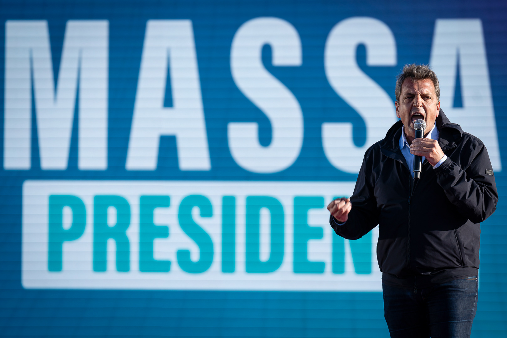 Presidential candidate, Sergio Massa, at the Unión por la Patria rally for Peronist Loyalty Day and for the closing of his campaign for the general elections, in Sarandí, Argentina, on October 17, 2023. PHOTO/Santi Oroz.