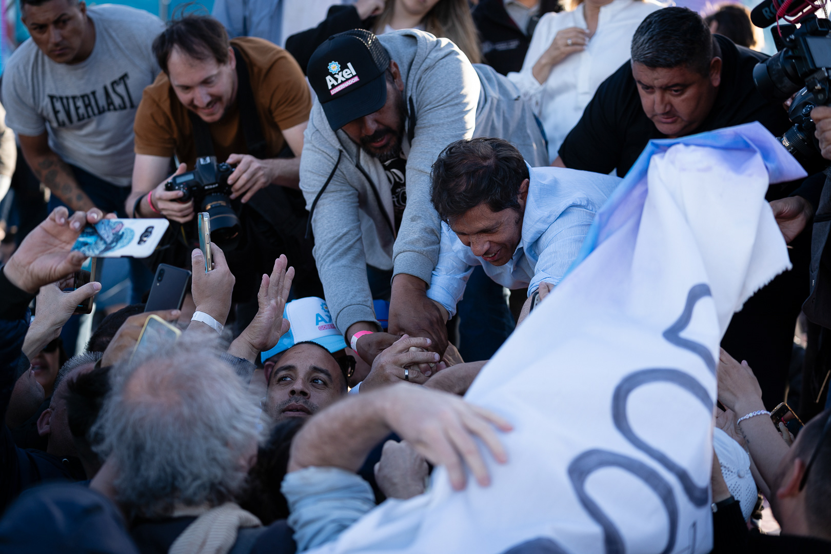 Presidential candidate, Sergio Massa, and candidate for governor of the Province of Buenos Aires, Axel Kiciloff, star in the Unión por la Patria rally for Peronist Loyalty Day and for the closing of their campaign for the general elections, in Sarandí, Argentina, on October 17, 2023. PHOTO/Santi Oroz.