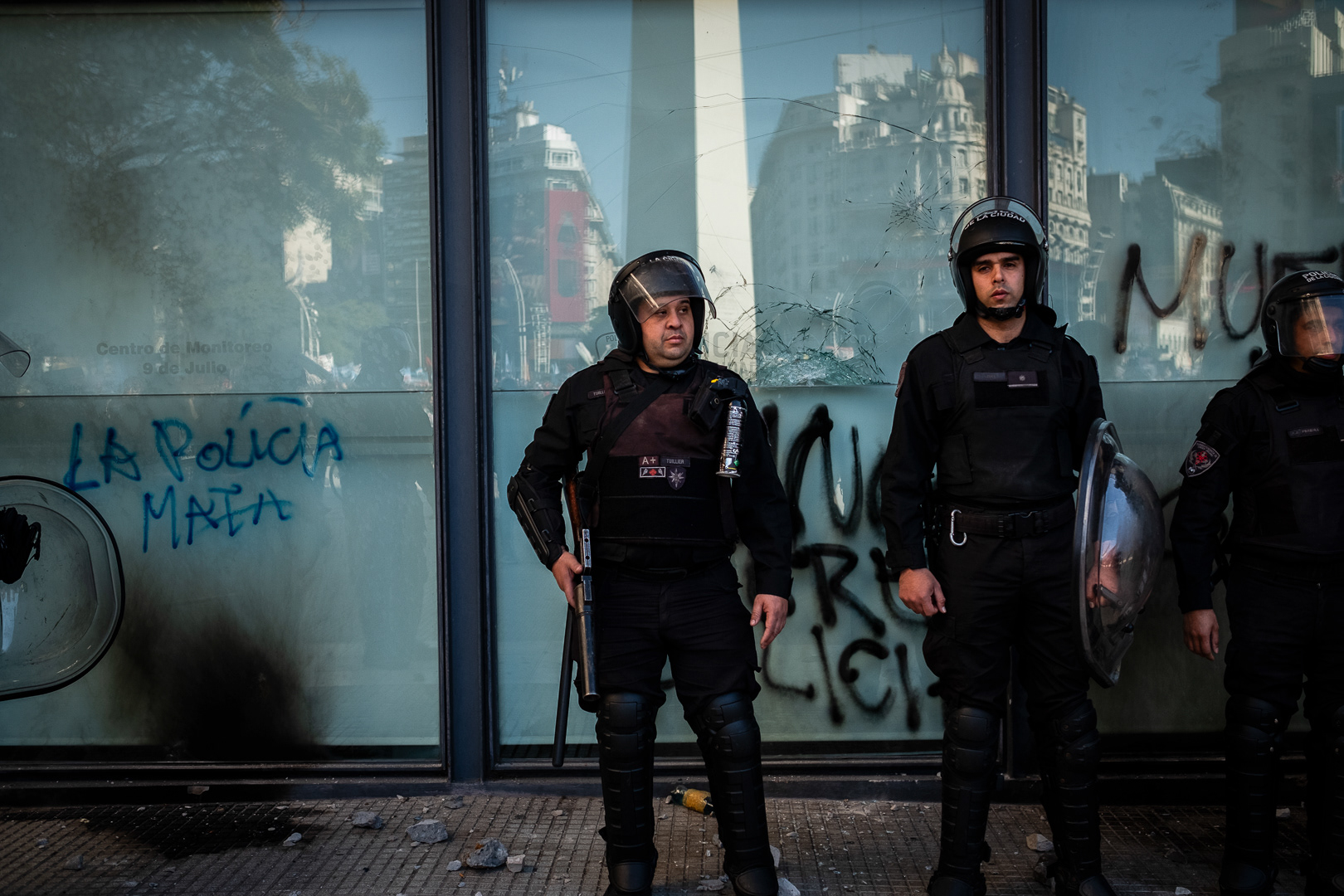 Protest at the Buenos Aires Obelisk after the death of photojournalist and activist Facundo Molares Choenfeld at the hands of the City Police in the context of a protest for the demands of the people of Jujuy, in Buenos Aires, Argentina, August 11, 2023. PHOTO/Santi Oroz.