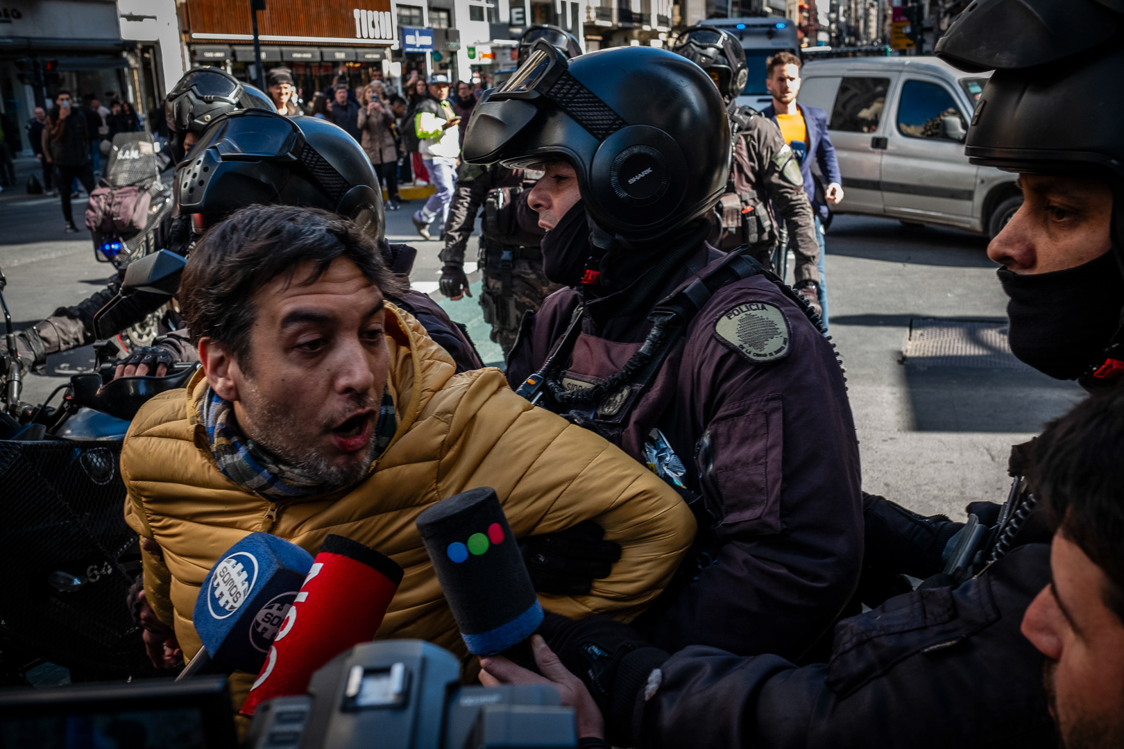 Protest at the Buenos Aires Obelisk after the death of photojournalist and activist Facundo Molares Choenfeld at the hands of the City Police in the context of a protest for the demands of the people of Jujuy, in Buenos Aires, Argentina, August 11, 2023. PHOTO/Santi Oroz.