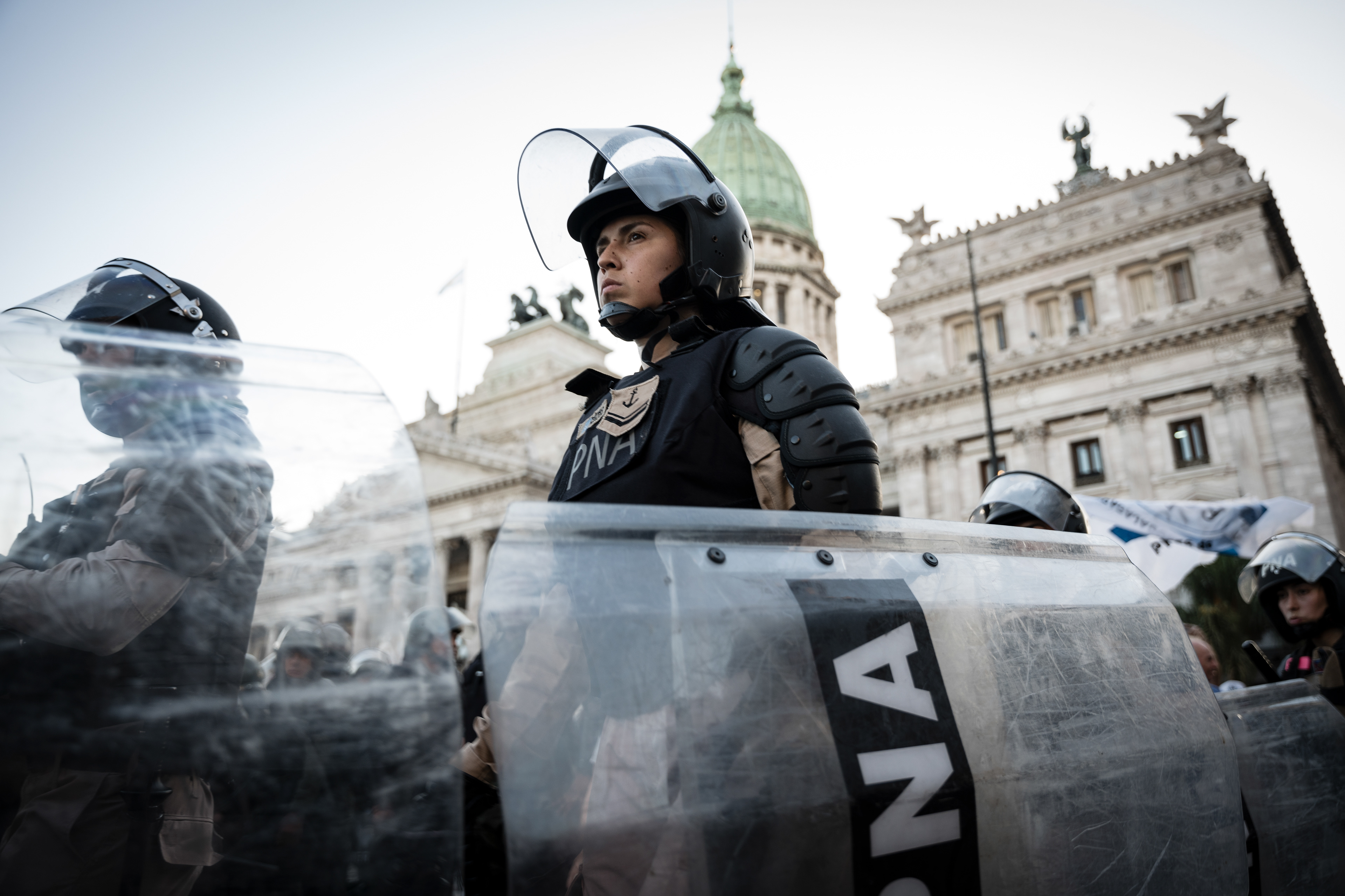 Protest and repression outside the National Congress while Javier Milei's Omnibus Law is being debated in Congress, in Buenos Aires, Argentina, January 31, 2024. PHOTO/Santi Oroz.