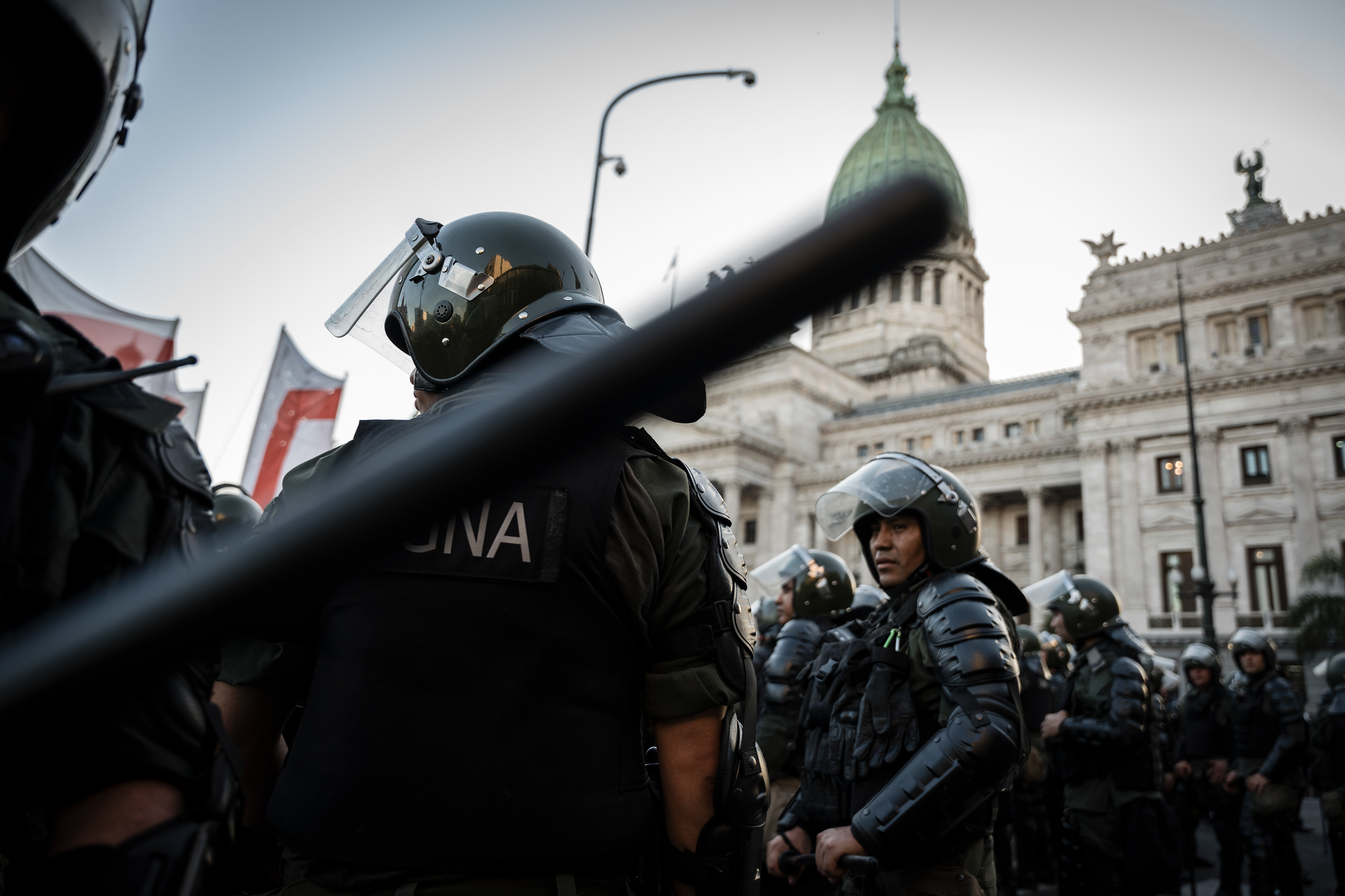 Protest and repression outside the National Congress while Javier Milei's Omnibus Law is being debated in Congress, in Buenos Aires, Argentina, January 31, 2024. PHOTO/Santi Oroz.