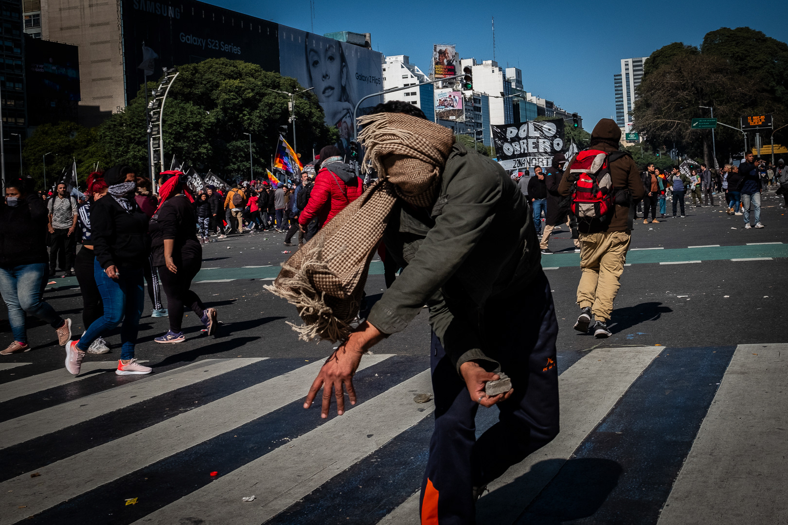 Protest at the Buenos Aires Obelisk after the death of photojournalist and activist Facundo Molares Choenfeld at the hands of the City Police in the context of a protest for the demands of the people of Jujuy, in Buenos Aires, Argentina, August 11, 2023. PHOTO/Santi Oroz.