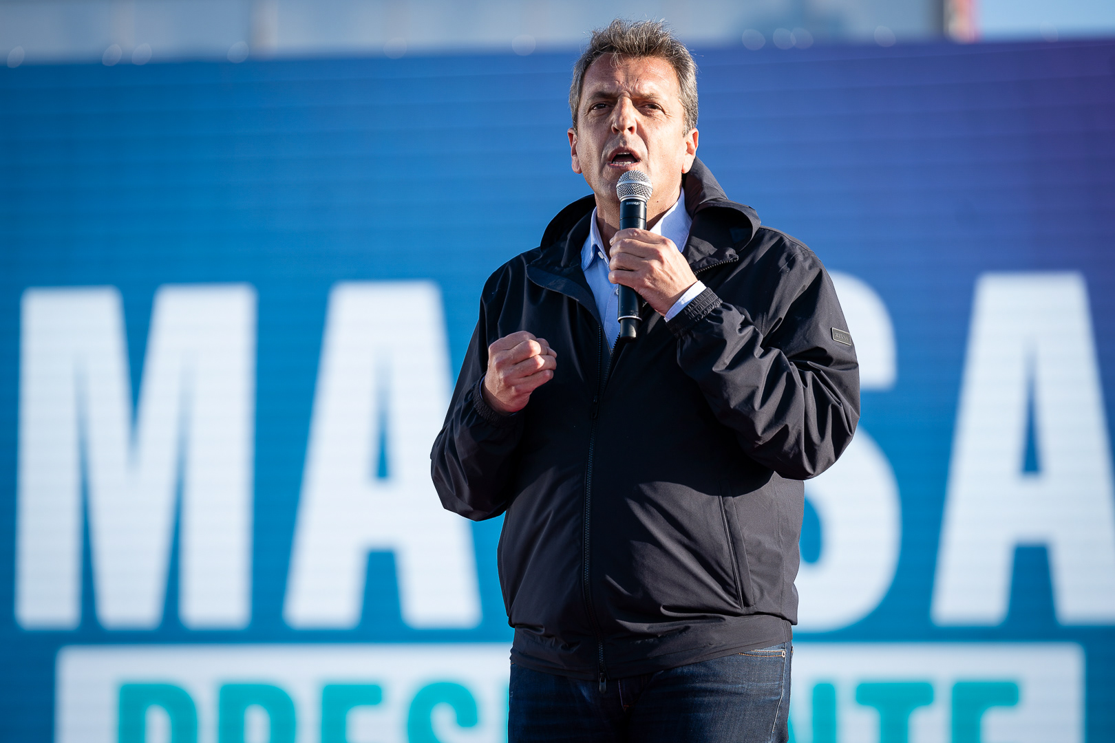 Presidential candidate, Sergio Massa, at the Unión por la Patria rally for Peronist Loyalty Day and for the closing of his campaign for the general elections, in Sarandí, Argentina, on October 17, 2023. PHOTO/Santi Oroz.
