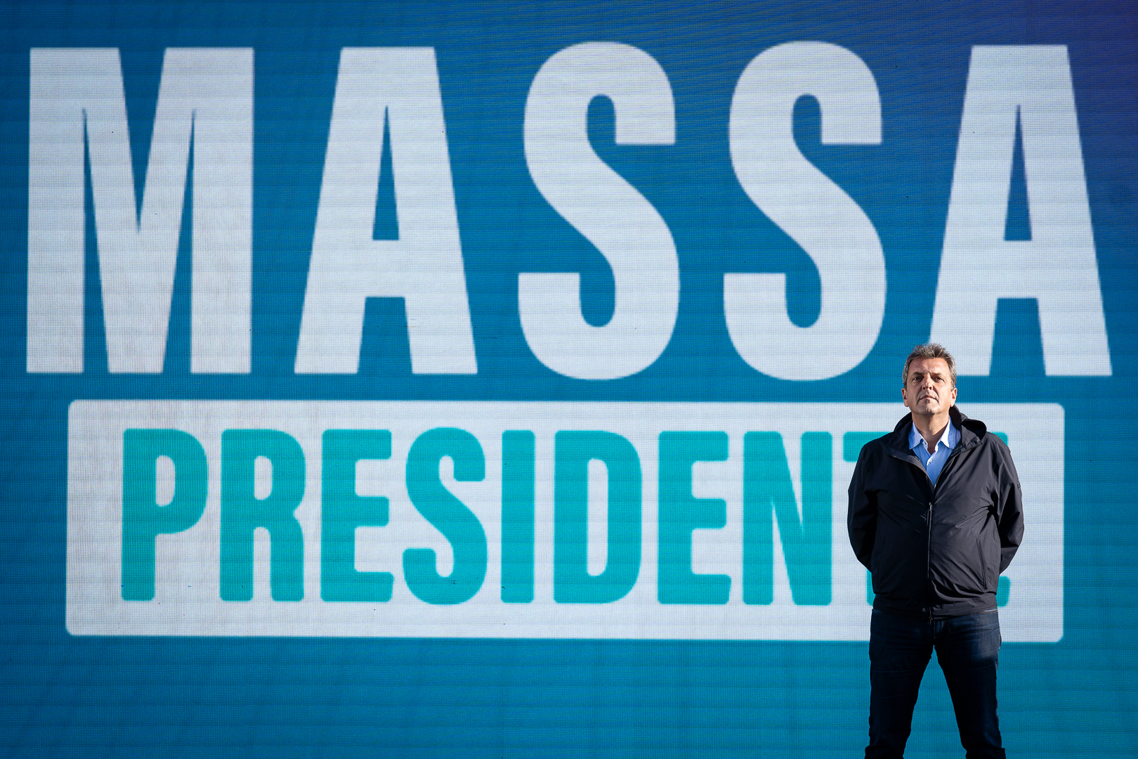Presidential candidate, Sergio Massa, at the Unión por la Patria rally for Peronist Loyalty Day and for the closing of his campaign for the general elections, in Sarandí, Argentina, on October 17, 2023. PHOTO/Santi Oroz.