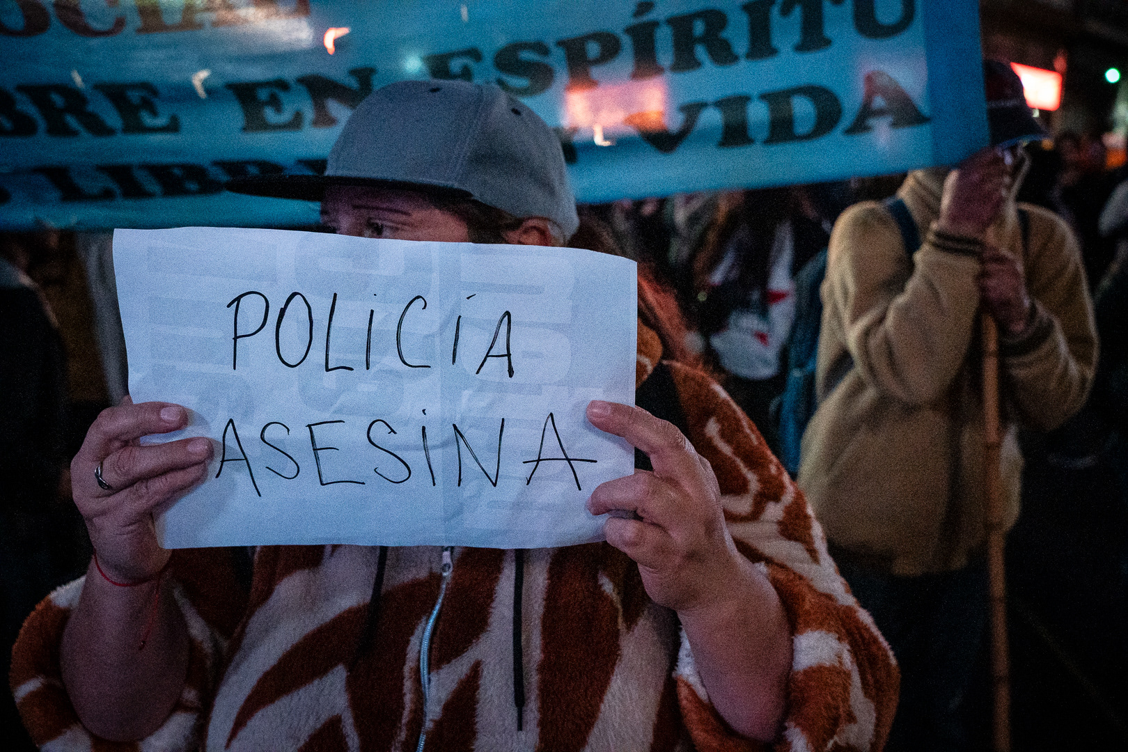 Protest at the Buenos Aires Obelisk after the death of photojournalist and activist Facundo Molares Choenfeld at the hands of the City Police in the context of a protest for the demands of the people of Jujuy, in Buenos Aires, Argentina, on August 10, 2023. PHOTO/Santi Oroz.