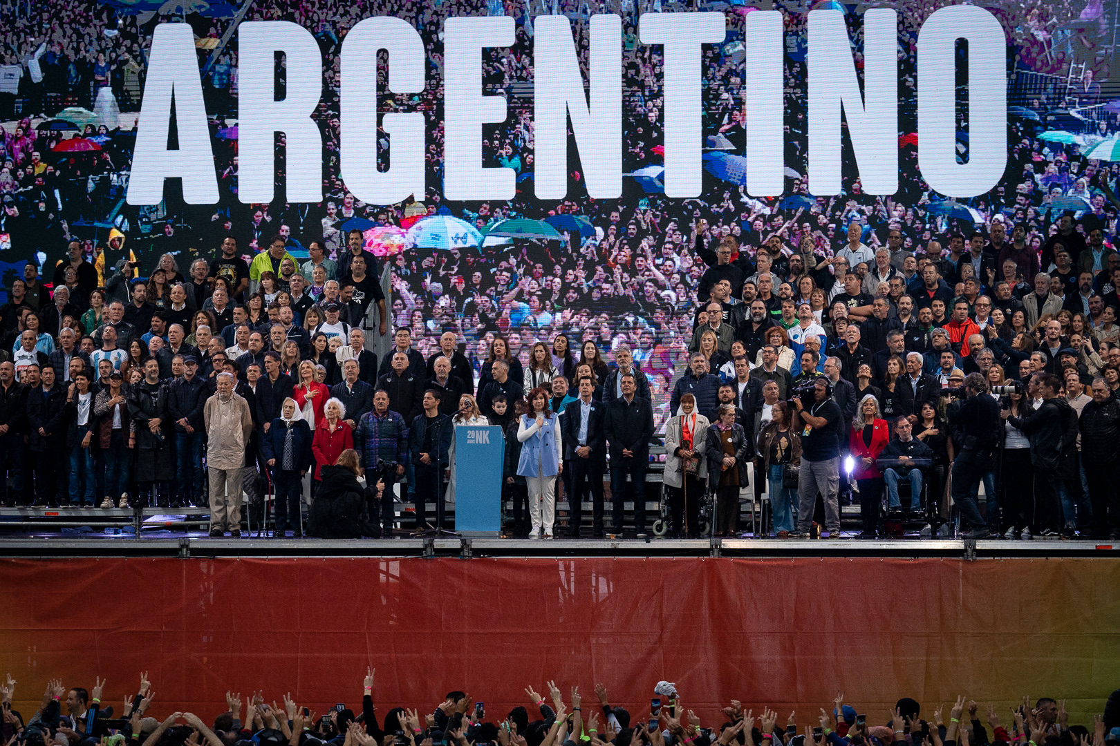 Argentina's Vice President Cristina Fernandez de Kirchner gives a speech in front of thousands of people celebrating the 20th anniversary of Nestor Kirchner's inauguration as President of the Nation and a new anniversary of the May Revolution in a massive rally at Plaza de Mayo, in Buenos Aires, Argentina, May 25, 2023. PHOTO/Santi Oroz.