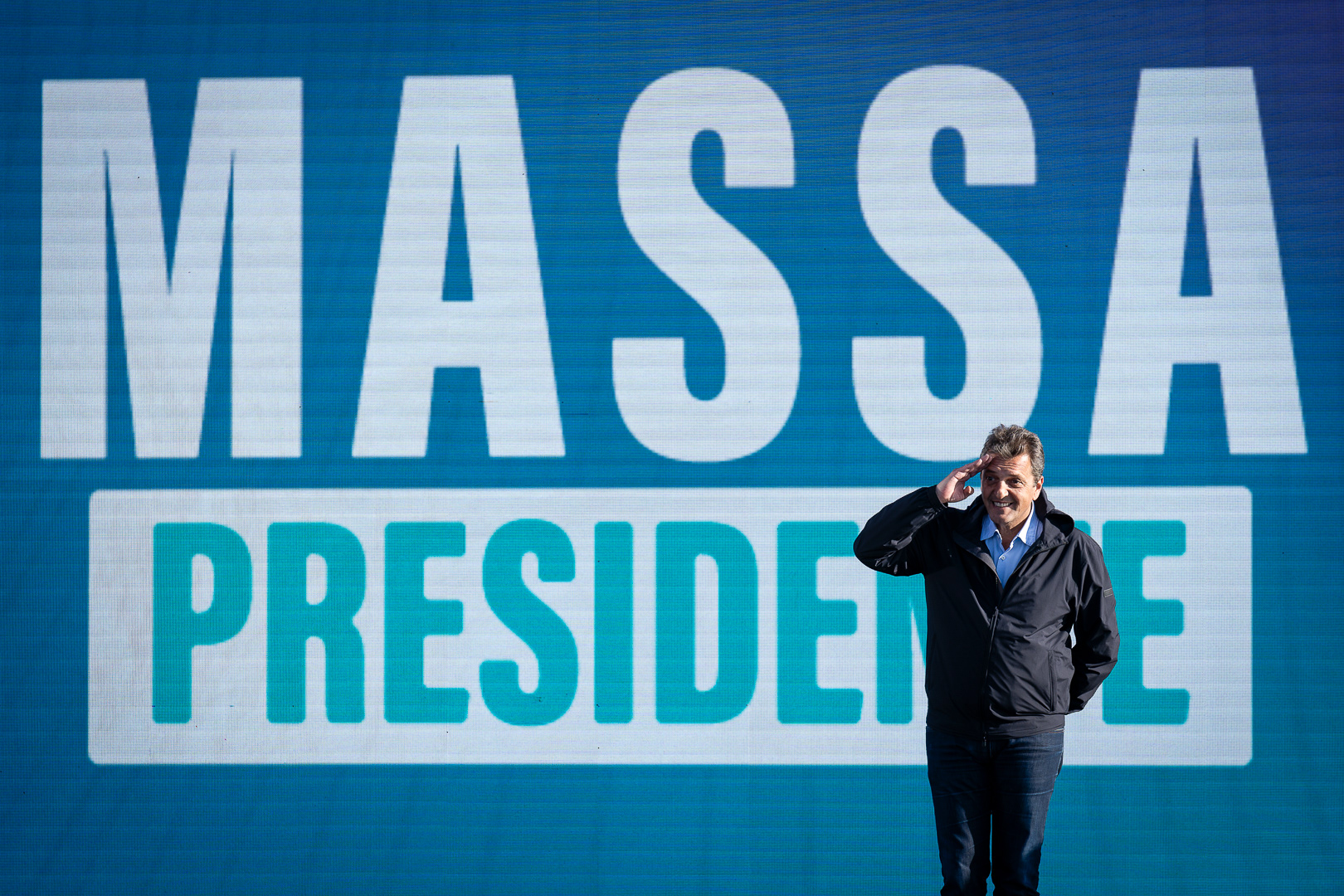 Presidential candidate, Sergio Massa, at the Unión por la Patria rally for Peronist Loyalty Day and for the closing of his campaign for the general elections, in Sarandí, Argentina, on October 17, 2023. PHOTO/Santi Oroz.