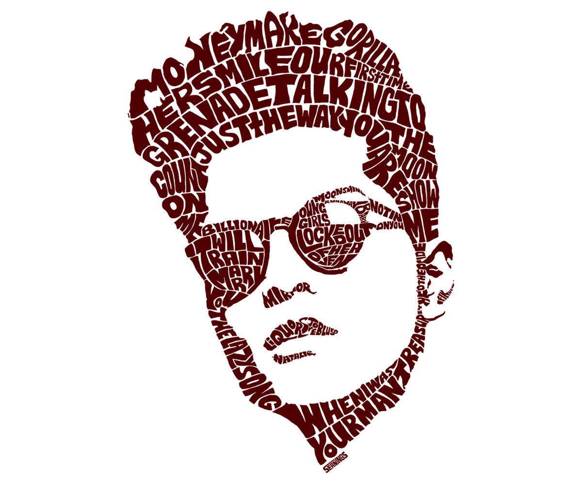 Bruno Mars  typographic illustration design by Seanings