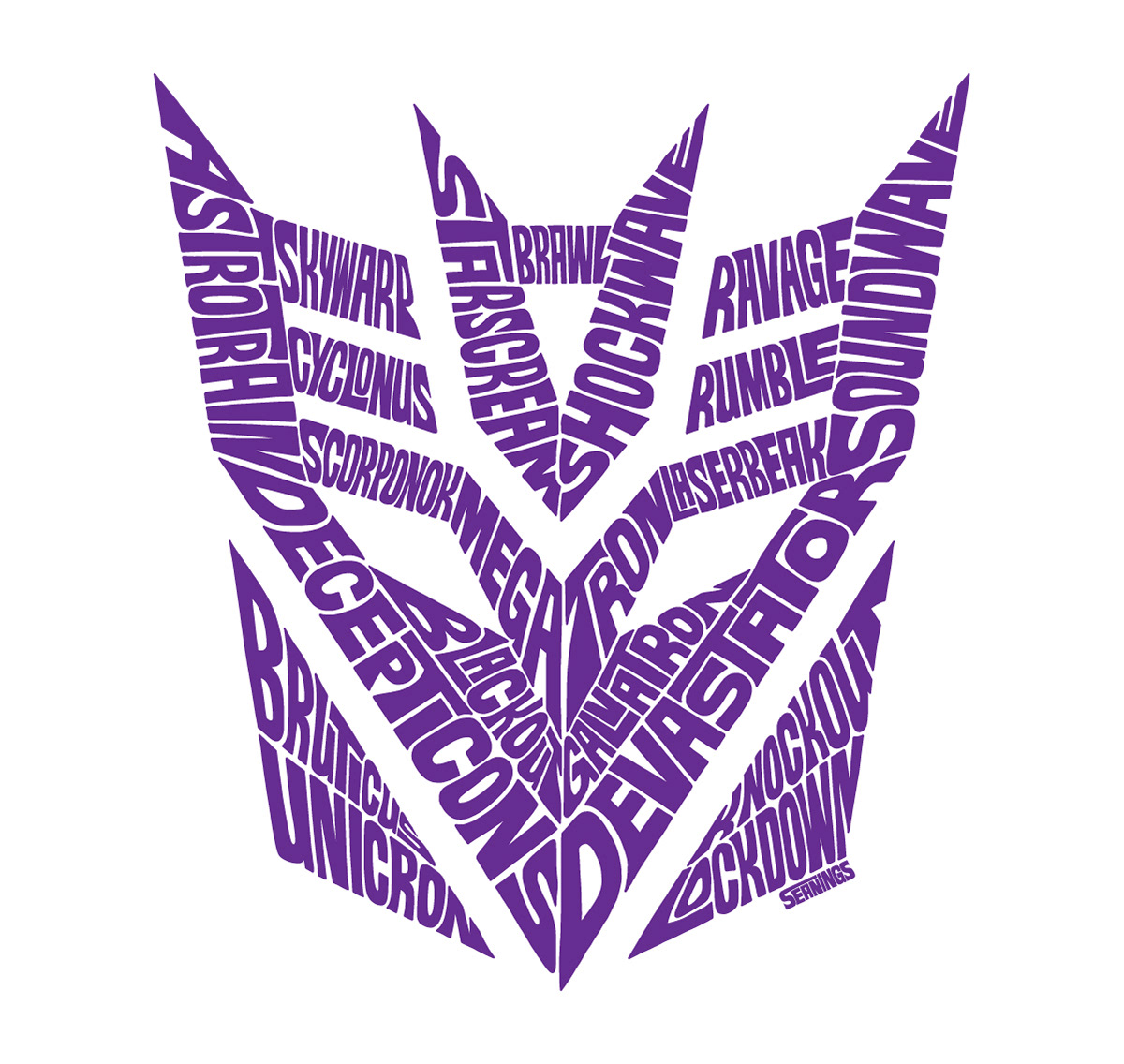 Transformers Decepticons typographic illustration design by Seanings
