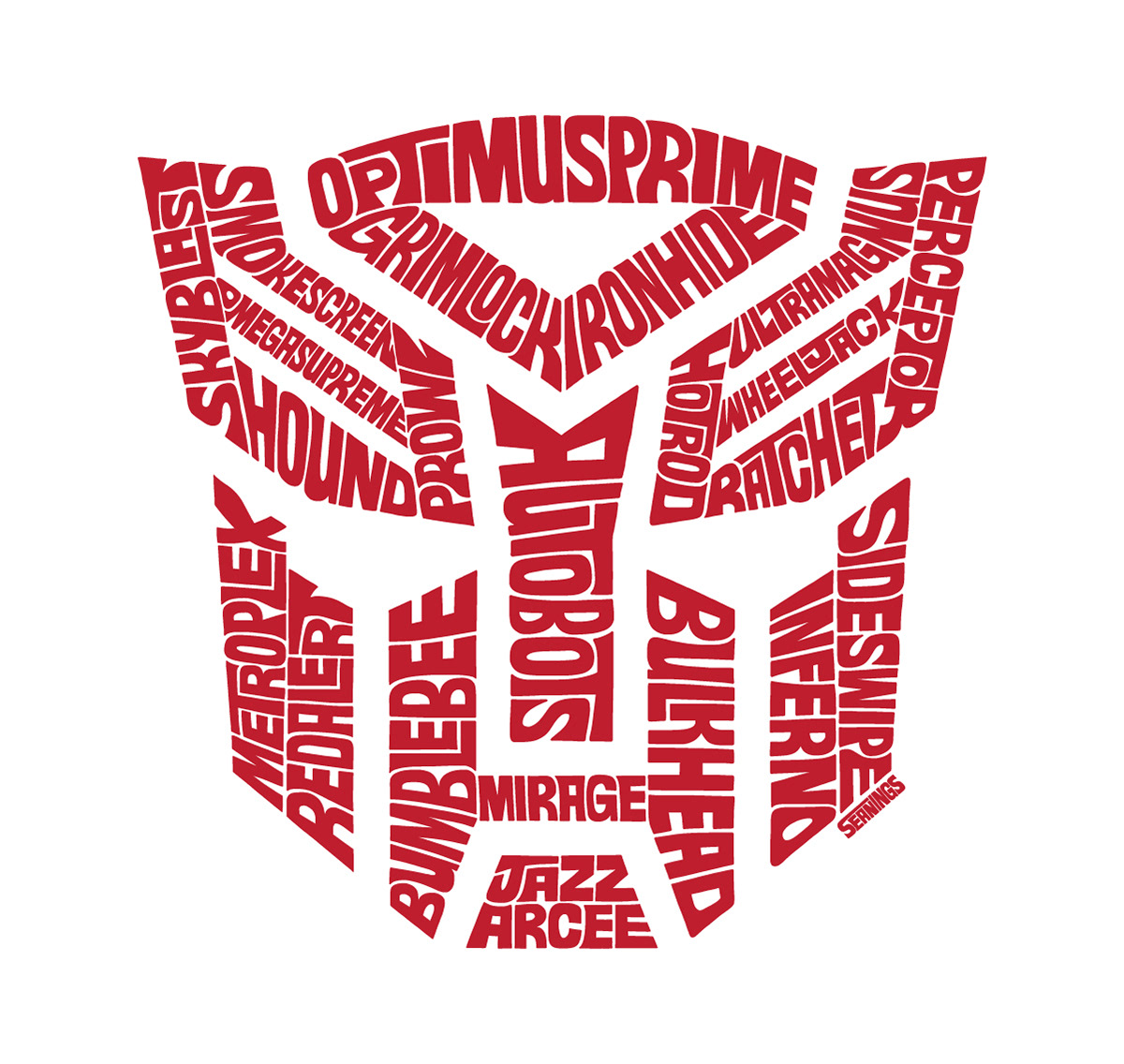 Transformers autobots typographic illustration design by Seanings
