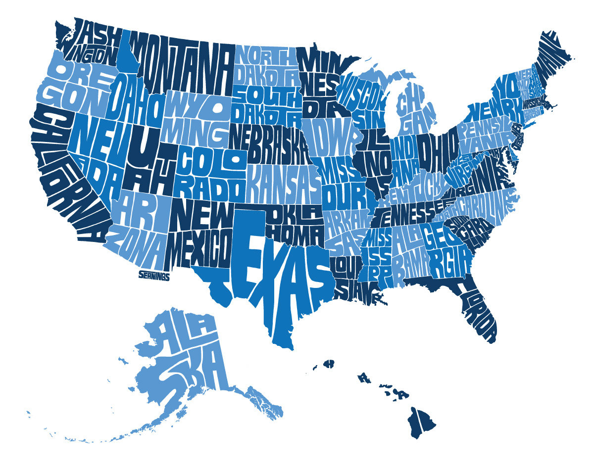 USA State maps typographic illustration design by Seanings