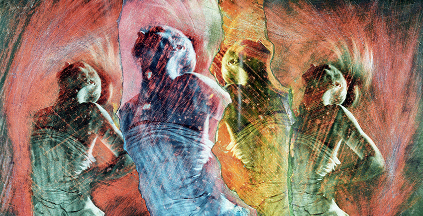 Distressed photo collage, approx 60x30cm, 1998