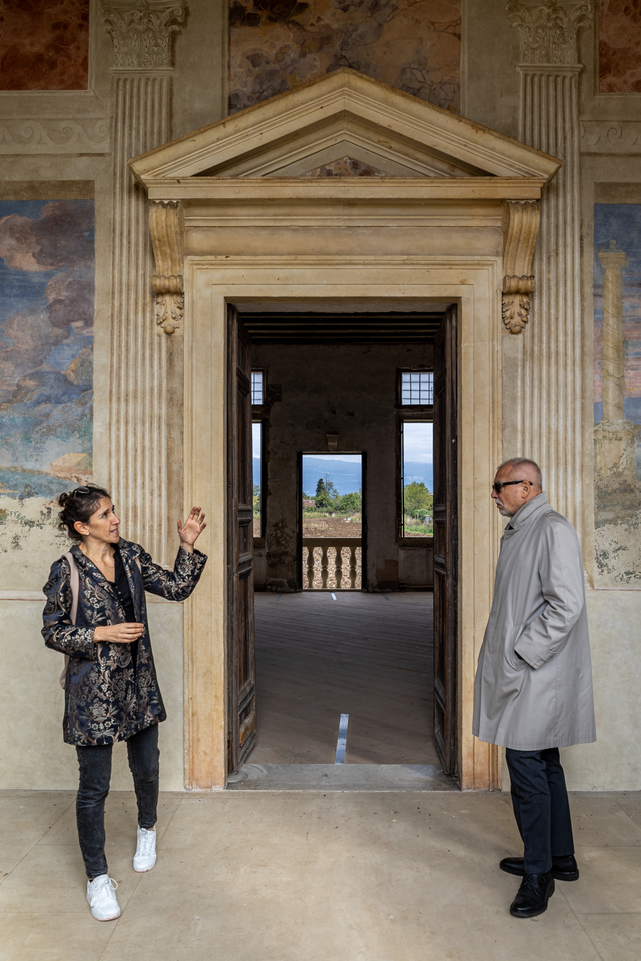 Architect Rita Francesca Grandi (left) at the entrance.