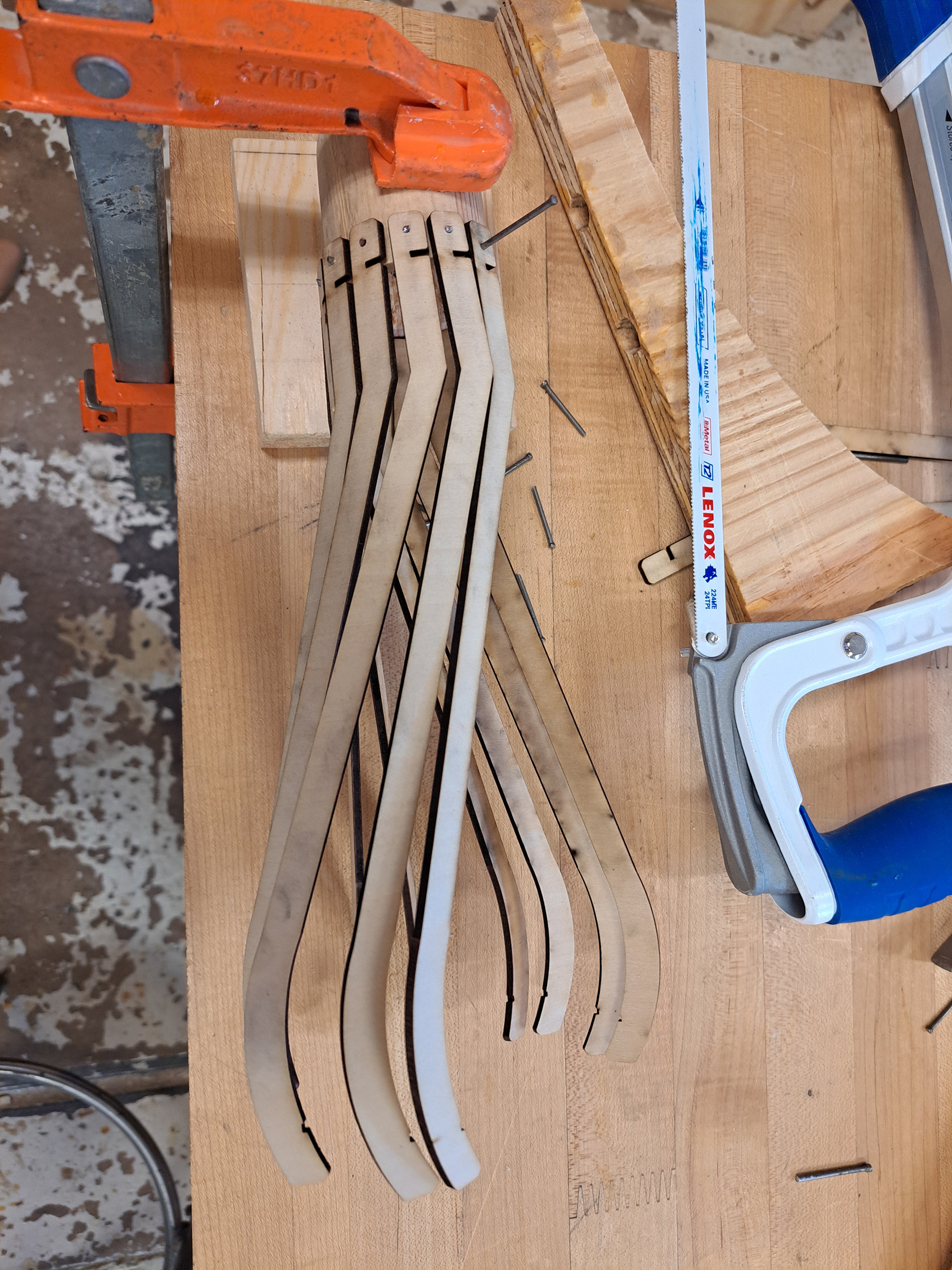 Next, care had to be taken to attach the shade pieces to the hollowed out dowel.