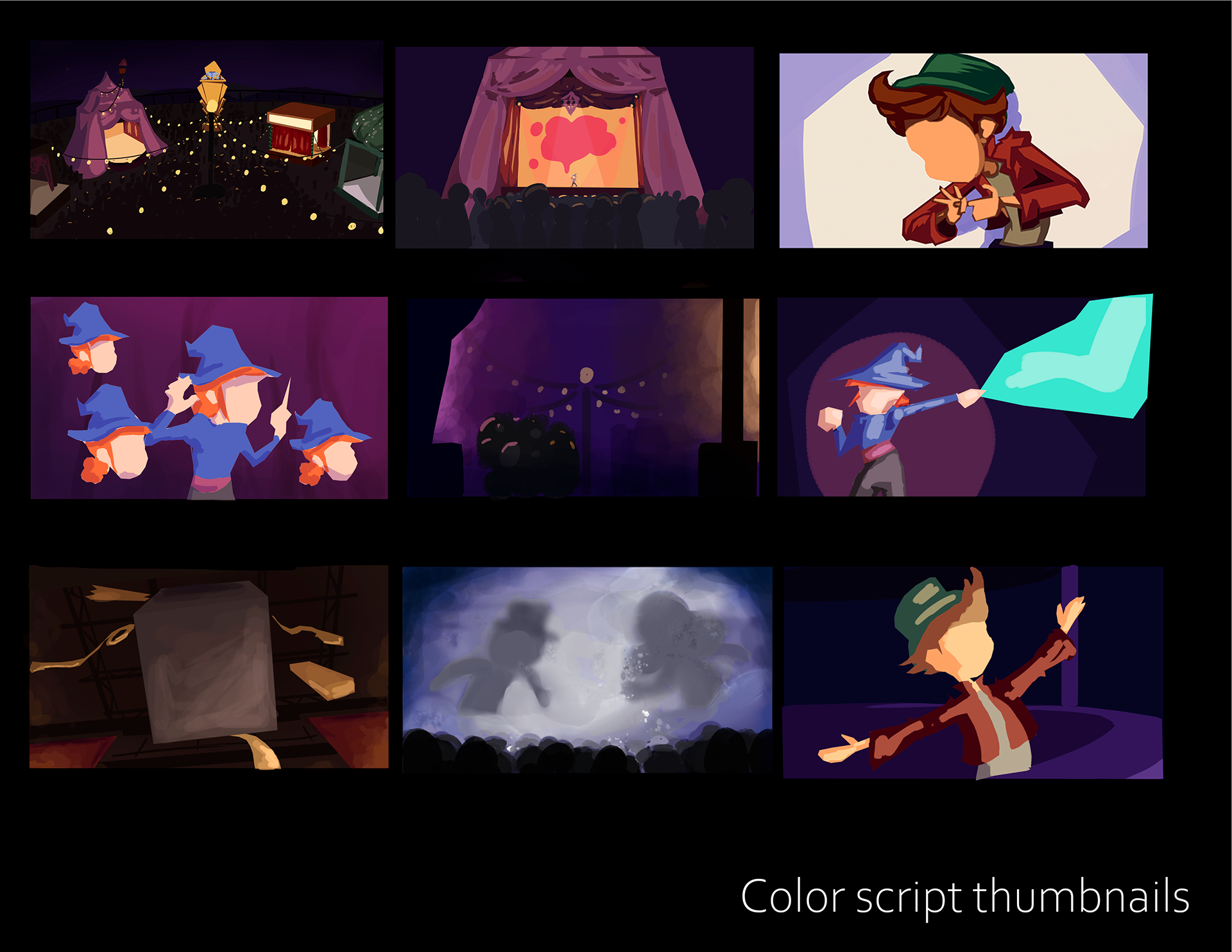 Student Short Film "The Spotlight" - Color Script Thumbnails