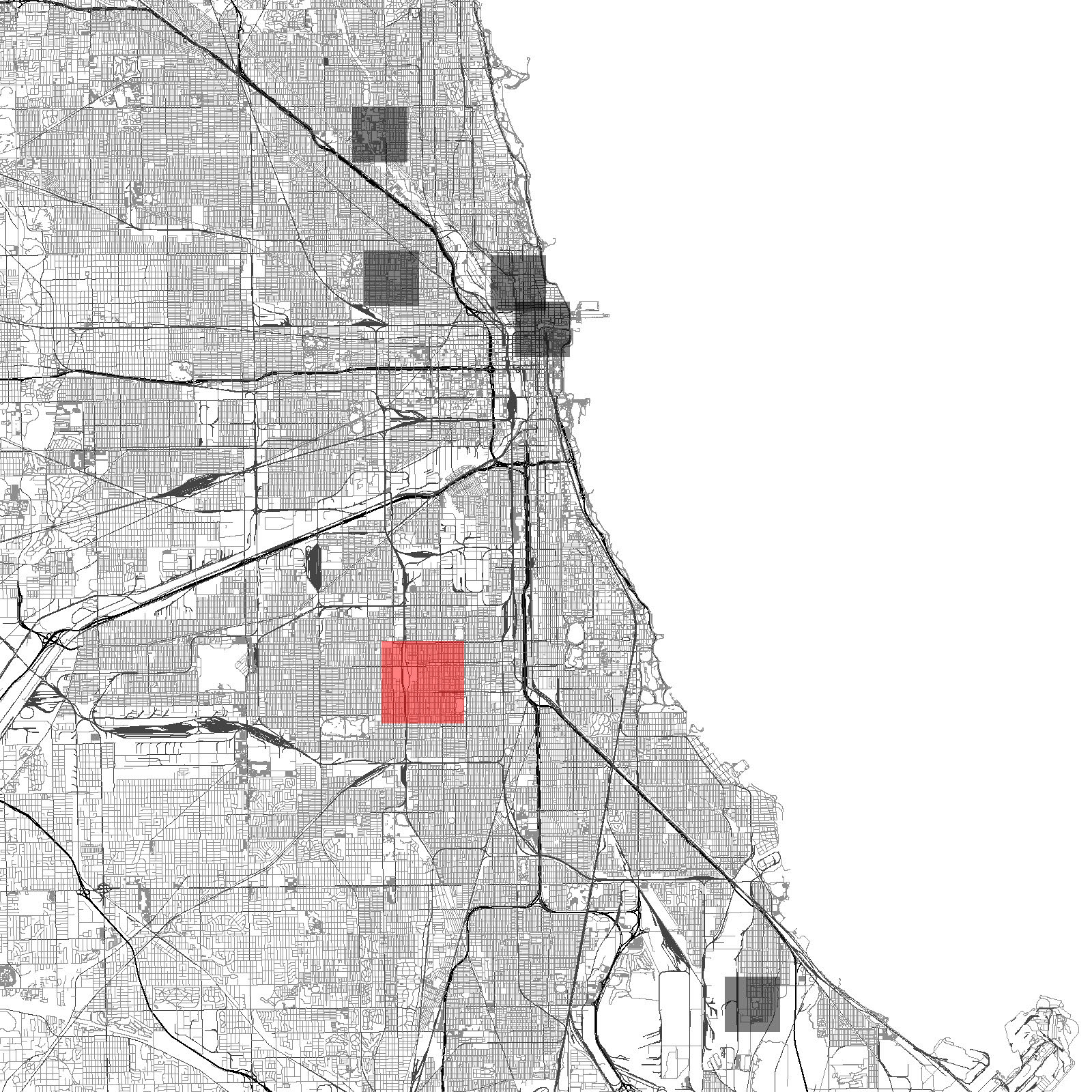City of Chicago with studied schools noted, chosen option in red.