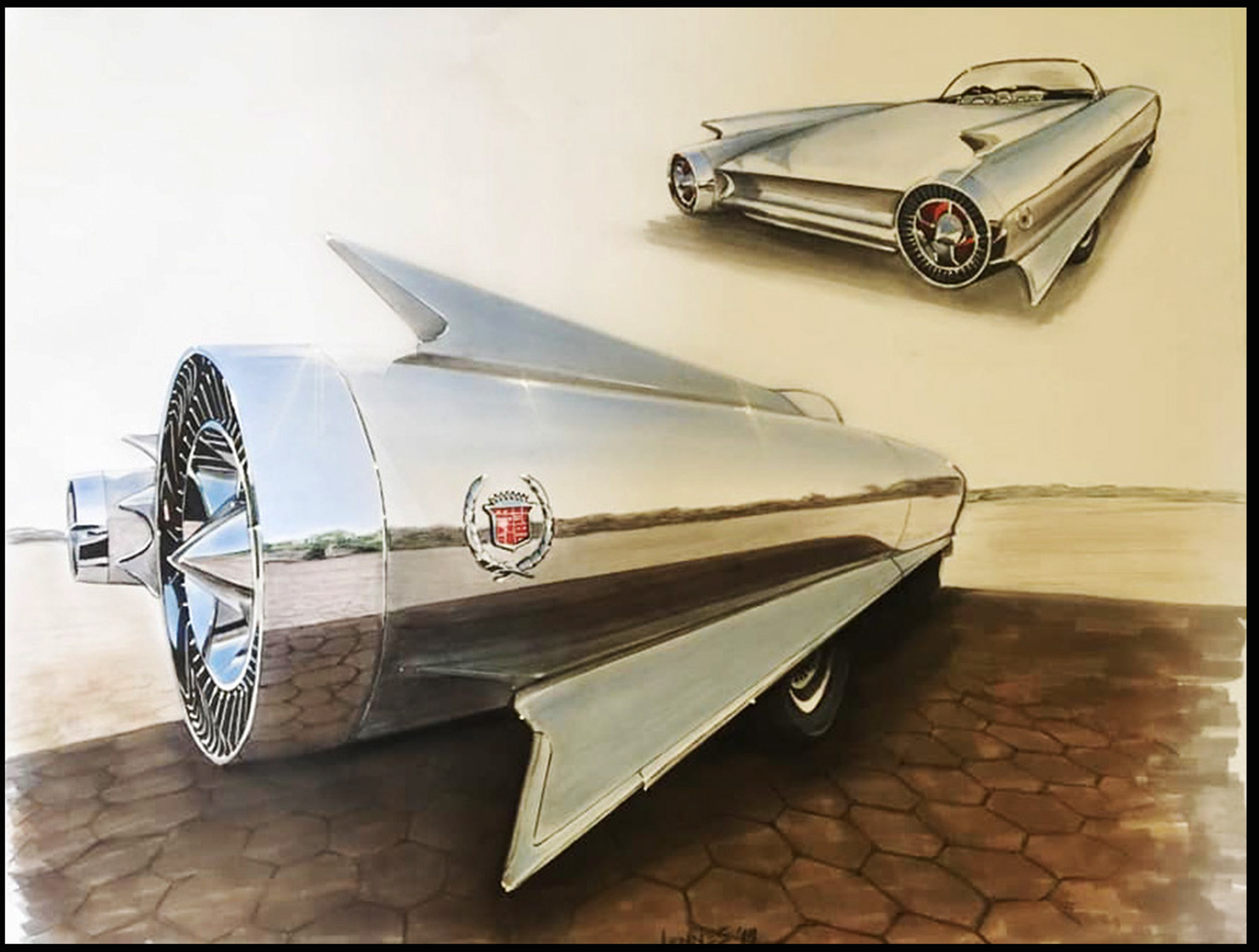 "1959 Cadillac Concept" marker rendering 24"x19"