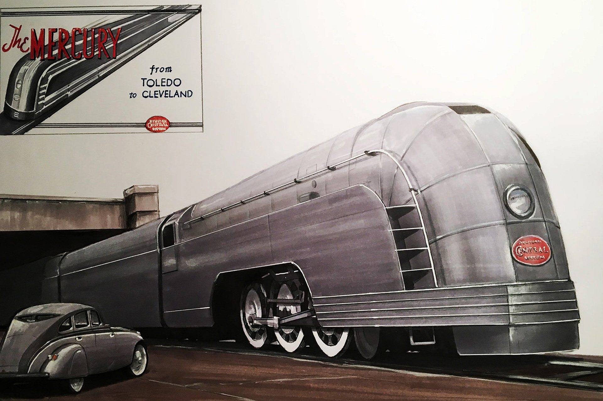 "1936 Mercury Train" marker rendering 24"x19"