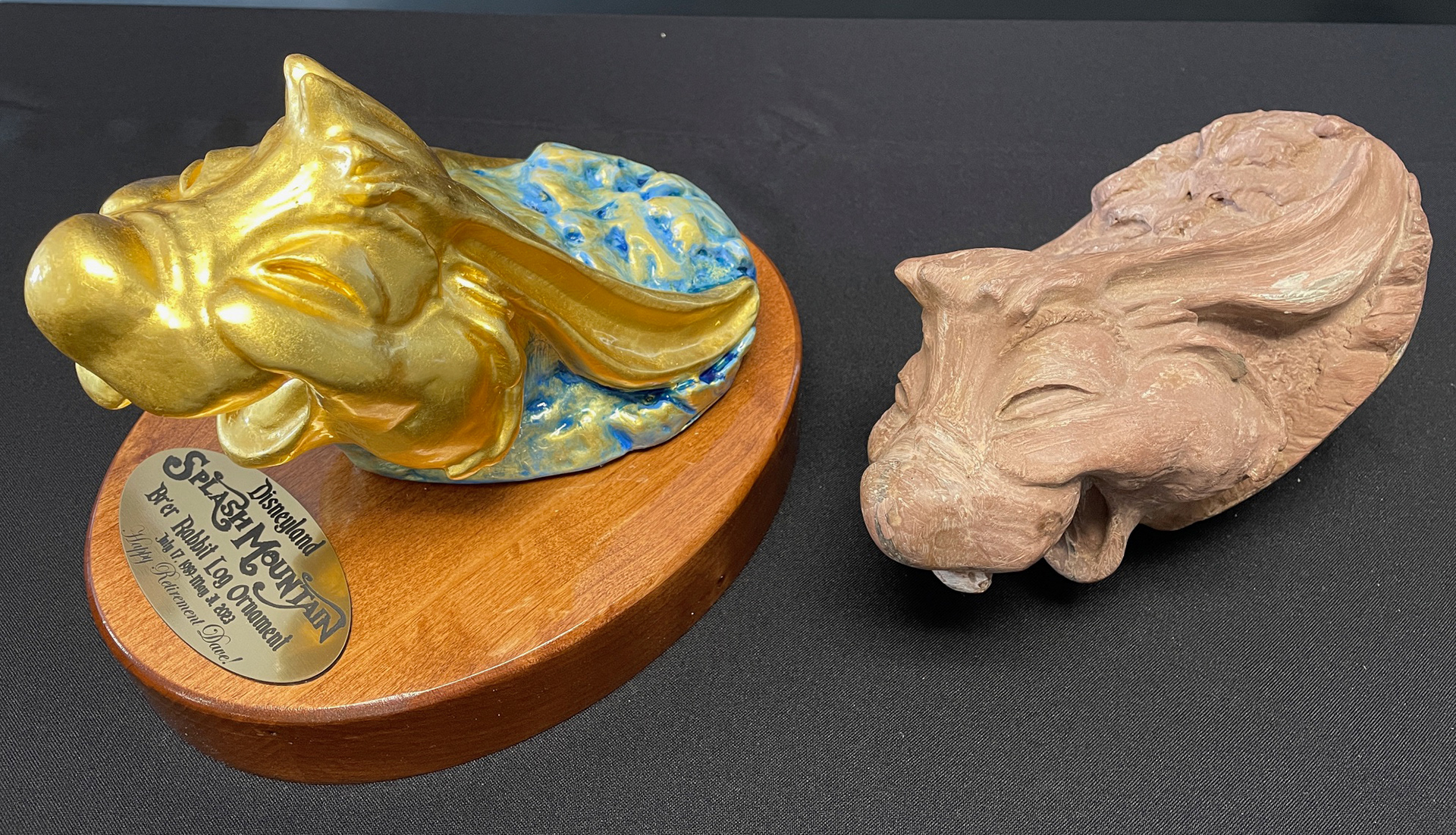 Br'er Rabbit Log Ornament Retirement Gift- 3D Printed, Gold Leaf, Hand Carved Wood Base 