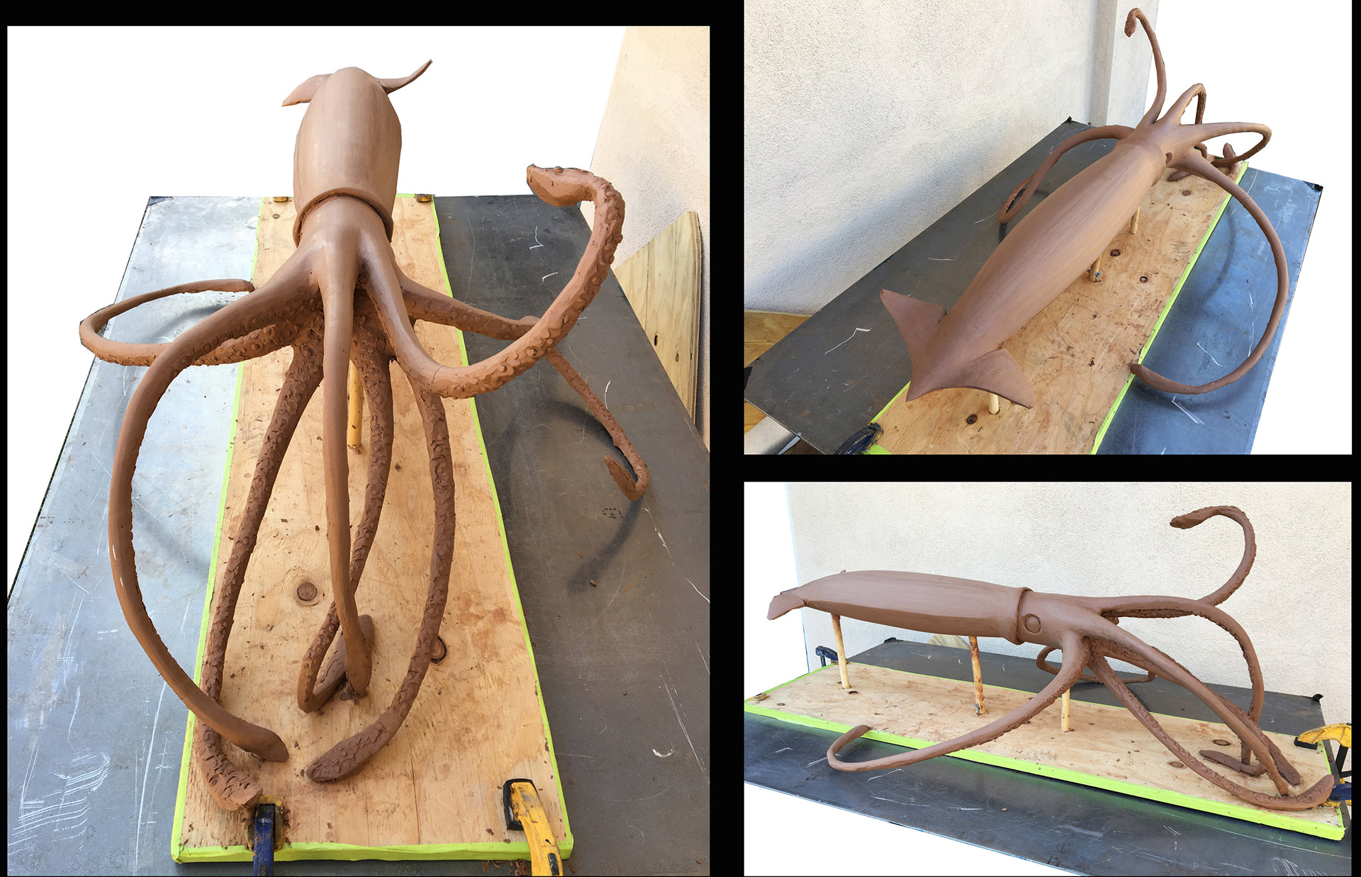 Giant Squid Sculpture- Industrial Plasticine Clay 40"x16"x10"