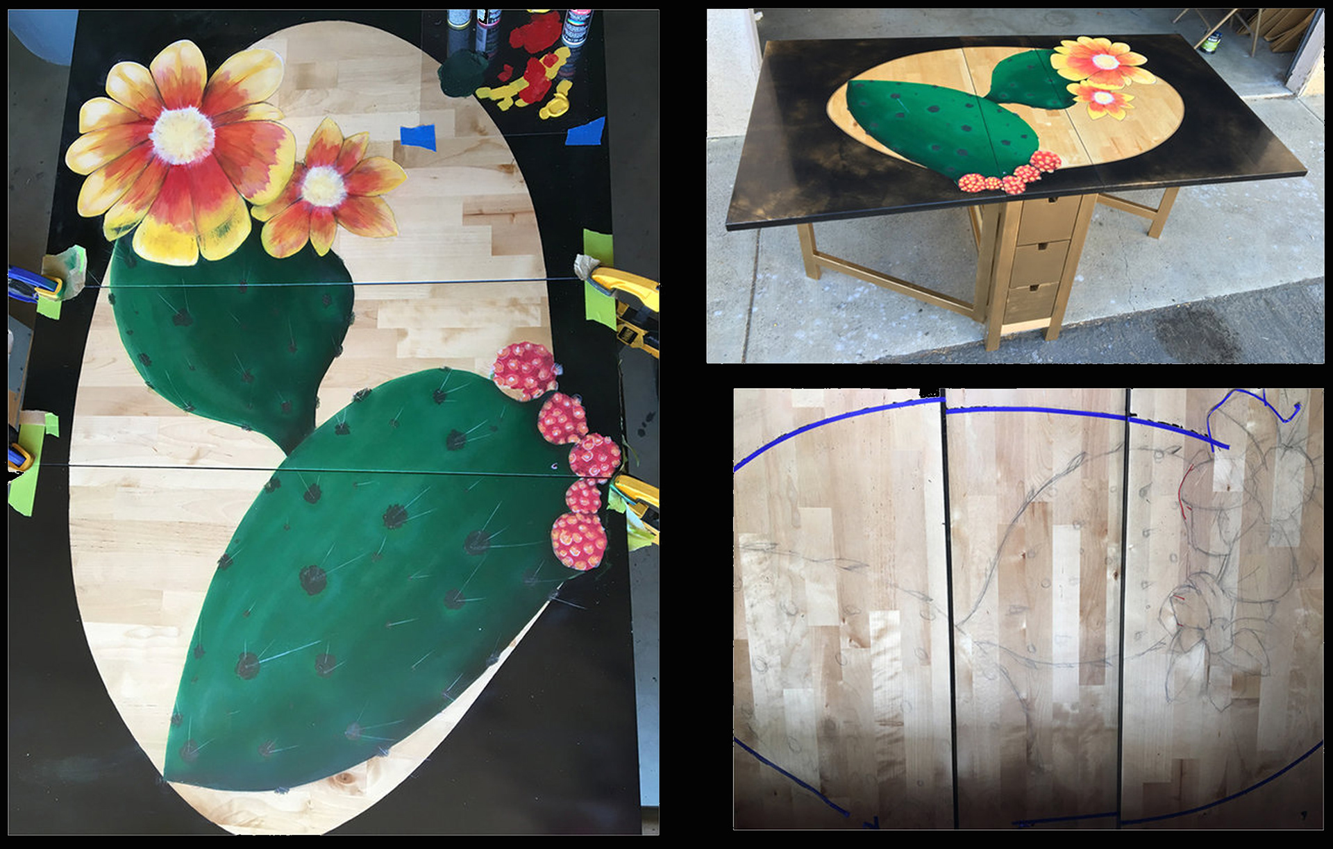 Hand Painted and Airbrushed Cactus Table