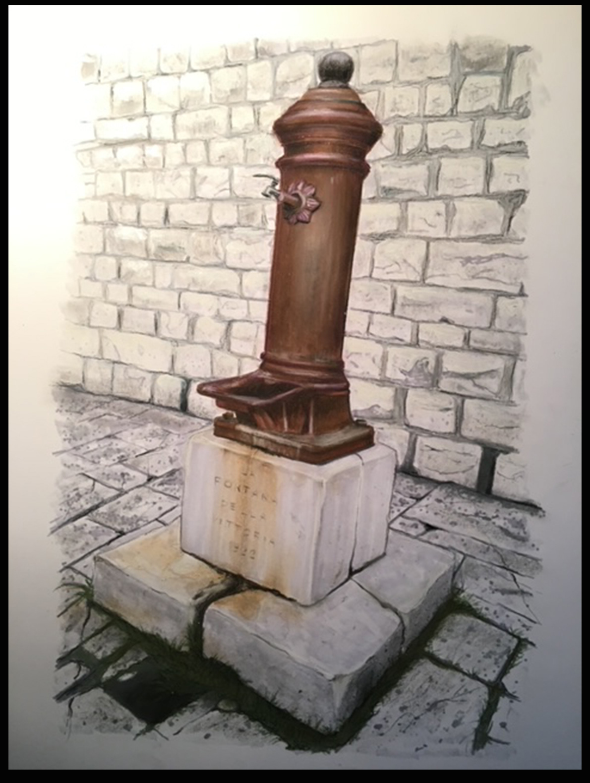 "Italian Water Fountain" Mixed Media 