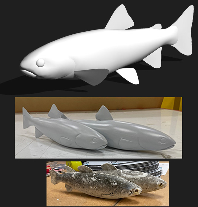 Trout props. 3D modeled and 3D printed replacements