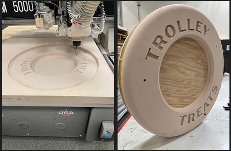 exterior sign. 3D modeled and CNC milled with high density foam