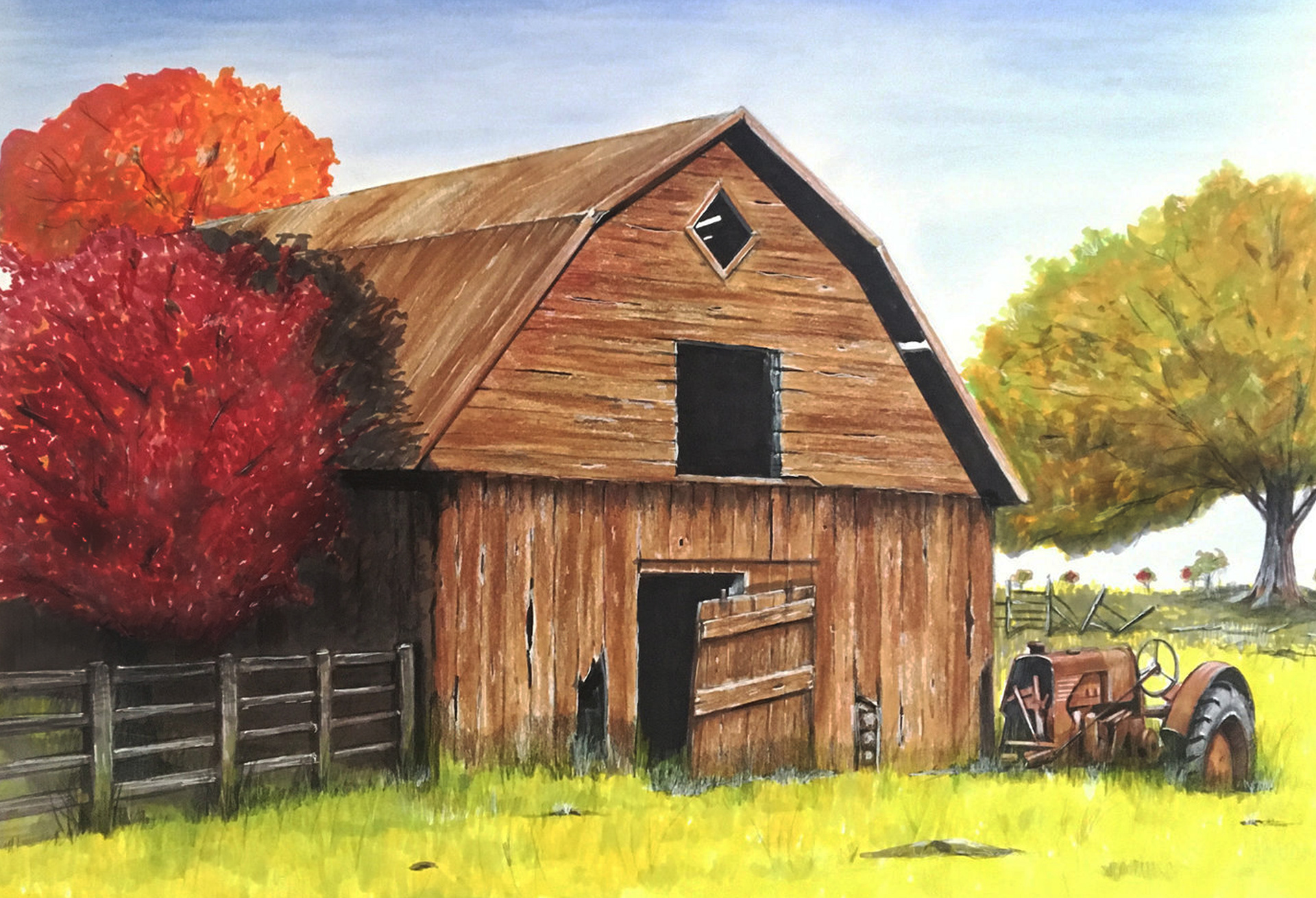 Barn Scene 24"x19" Mixed Media "24x19"
