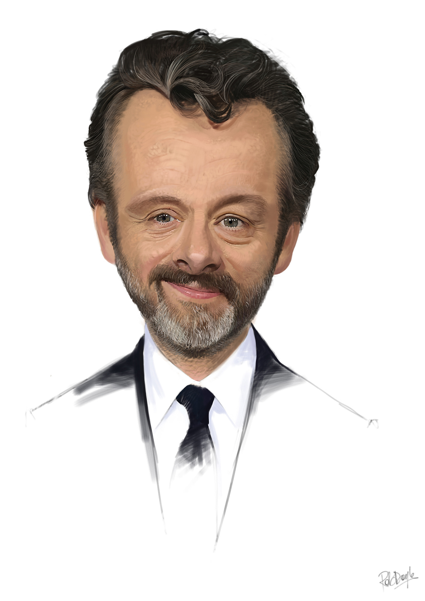 A Caricature of Michael Sheen, actor,  painted on an iPad Pro with an Apple Pencil and Procreate App.