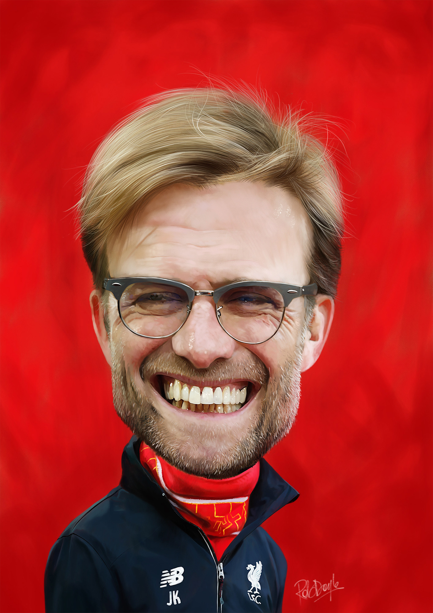 A Caricature of Jurgen Klopp, Manager of Liverpool FC.