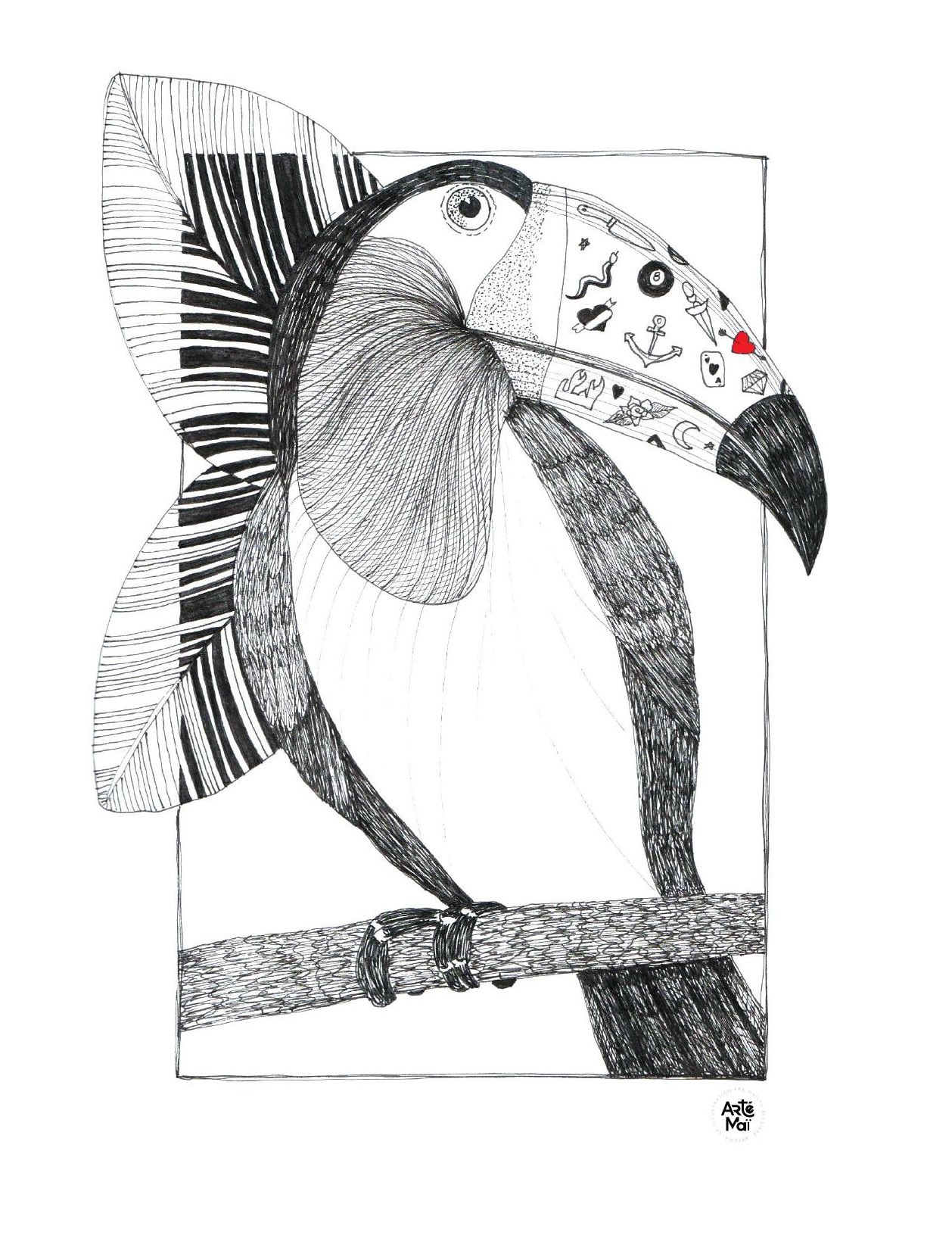 Le tatoué | illustration traditionnelle à l'encre