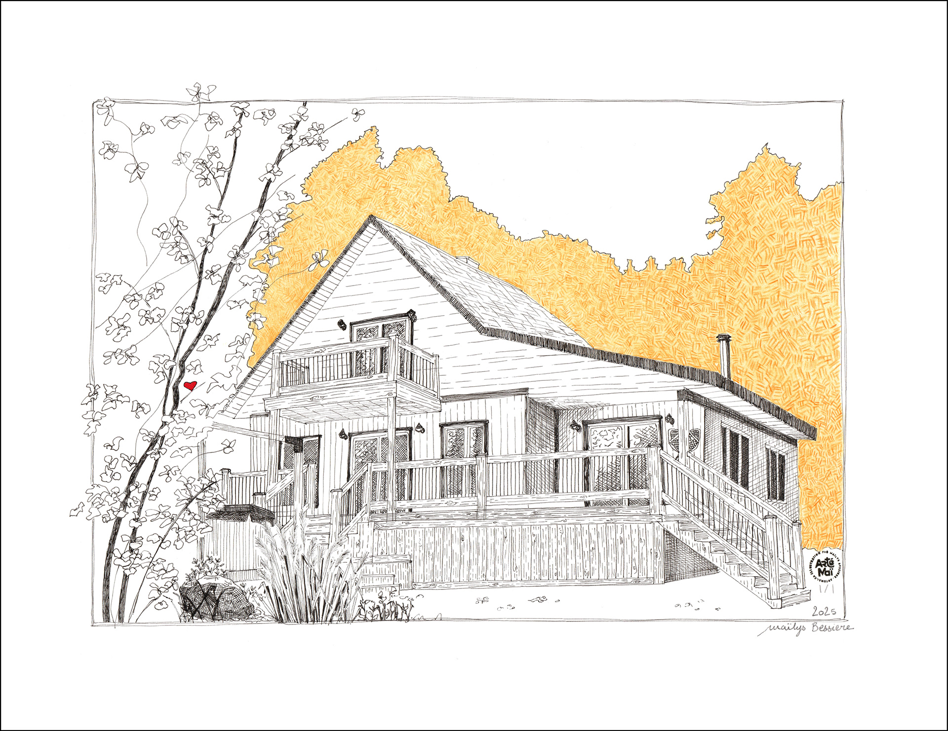 Chalet | illustration traditionnelle à l'encre