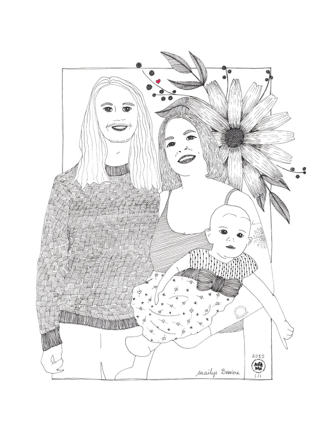 Famille J&J | illustration traditionnelle à l'encre