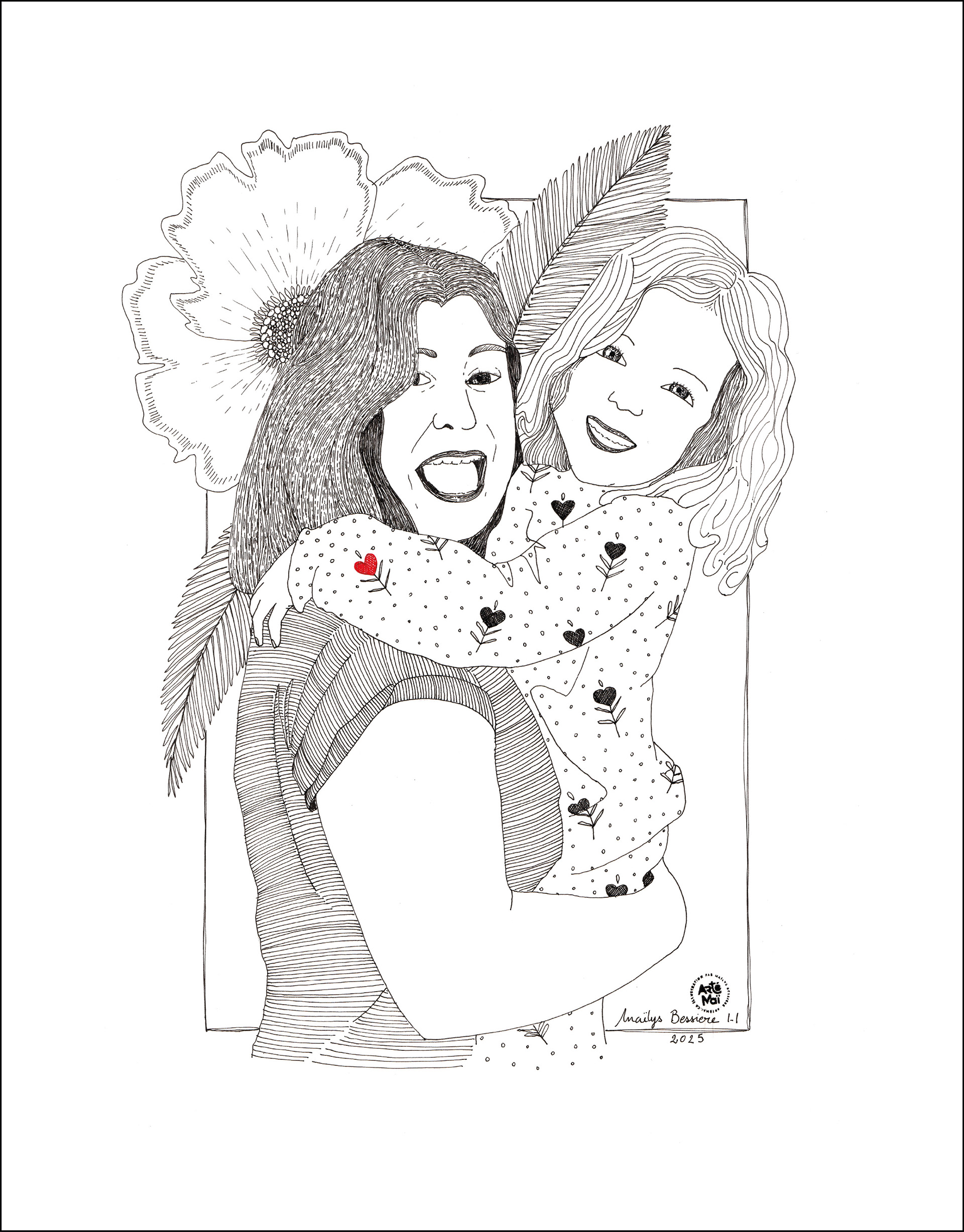 Les filles | illustration traditionnelle à l'encre