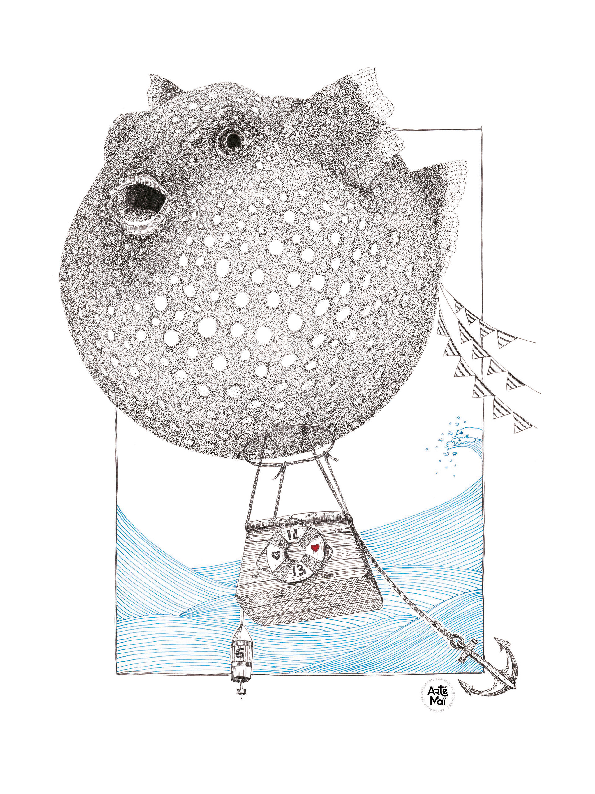 Globe | illustration traditionnelle à l'encre