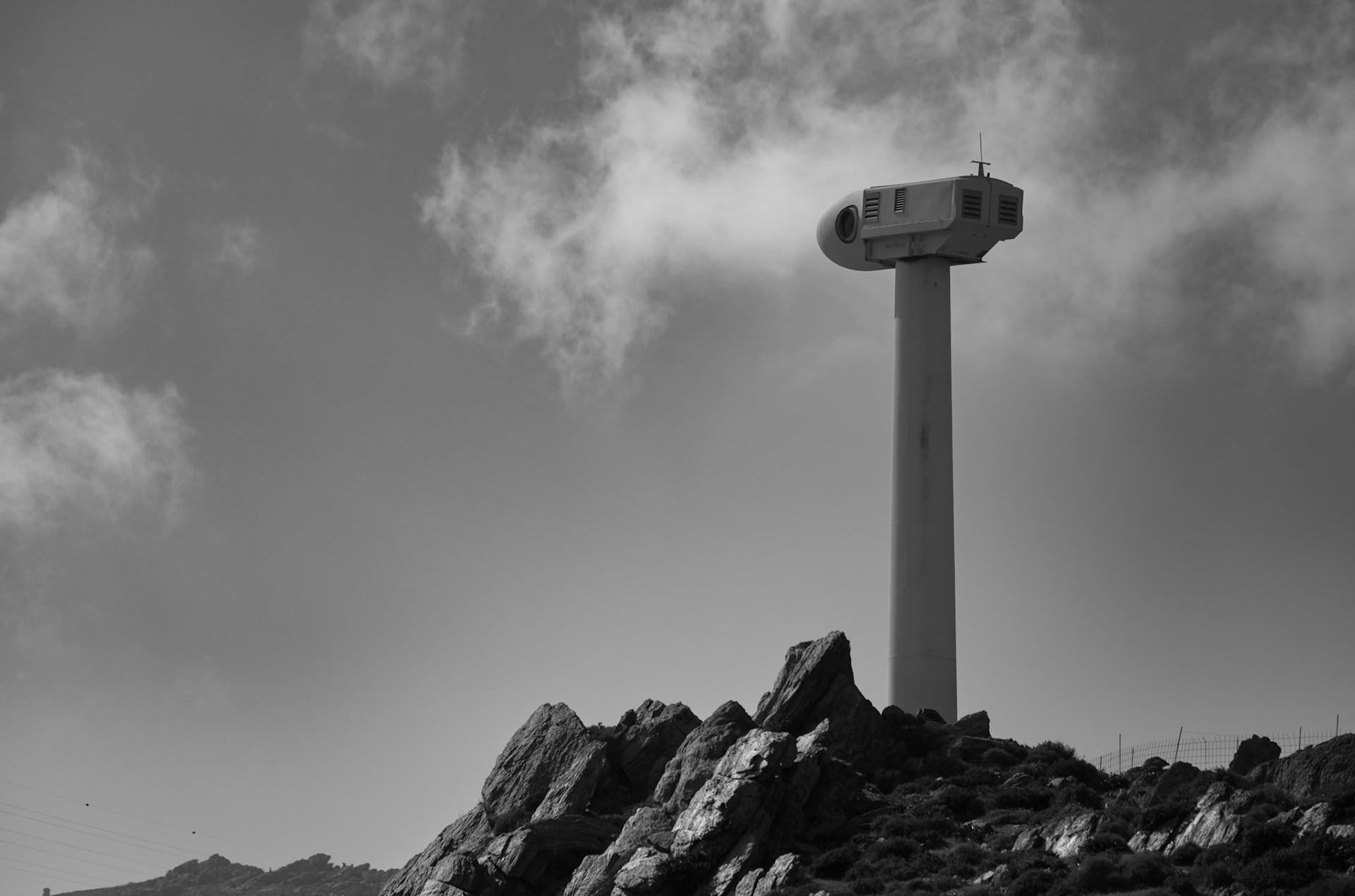 Abandoned wind turbine on the cape of Kafireas / Cavo D 'Oro in South Evia, Greece