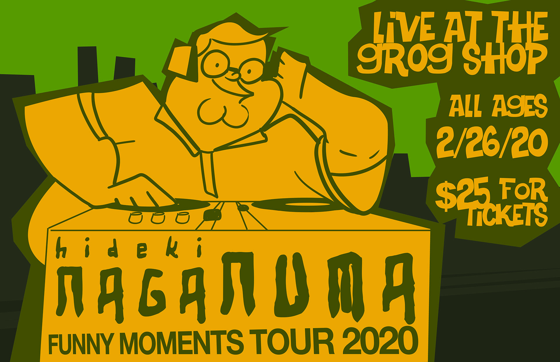 A gig poster for Hideki Naganuma capturing his love for Family Guy.