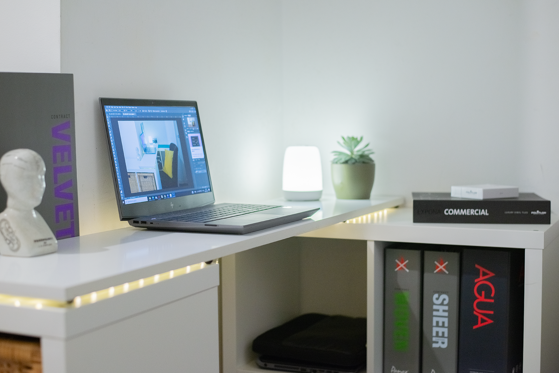 A desk I created from Repurposed Ikea shelves and leftover materials.